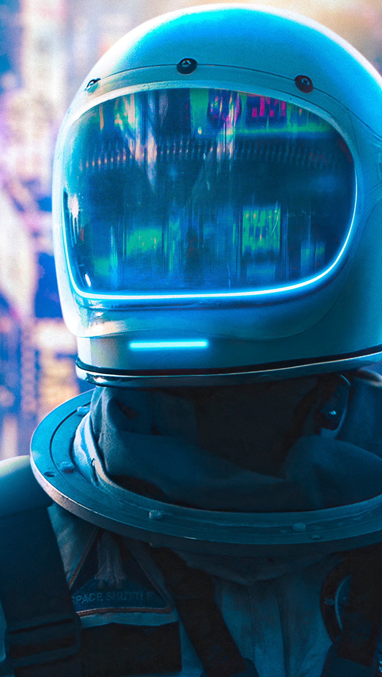 Fondos de pantalla Astronauta en ciudad neon Vertical