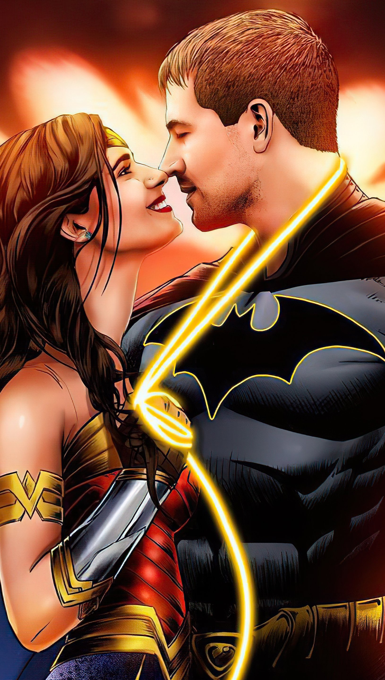 Fondos de pantalla Batman y La mujer maravilla enamorados Vertical