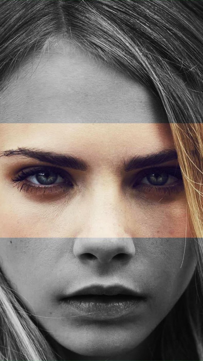 Wallpaper Cara Delevingne in black and white and in color Vertical