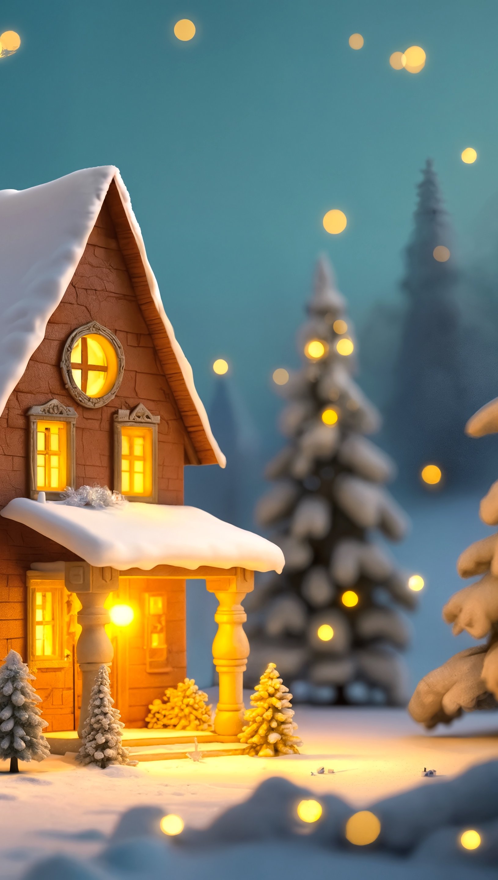 Realistic 3D model house in winterWallpaper Vertical