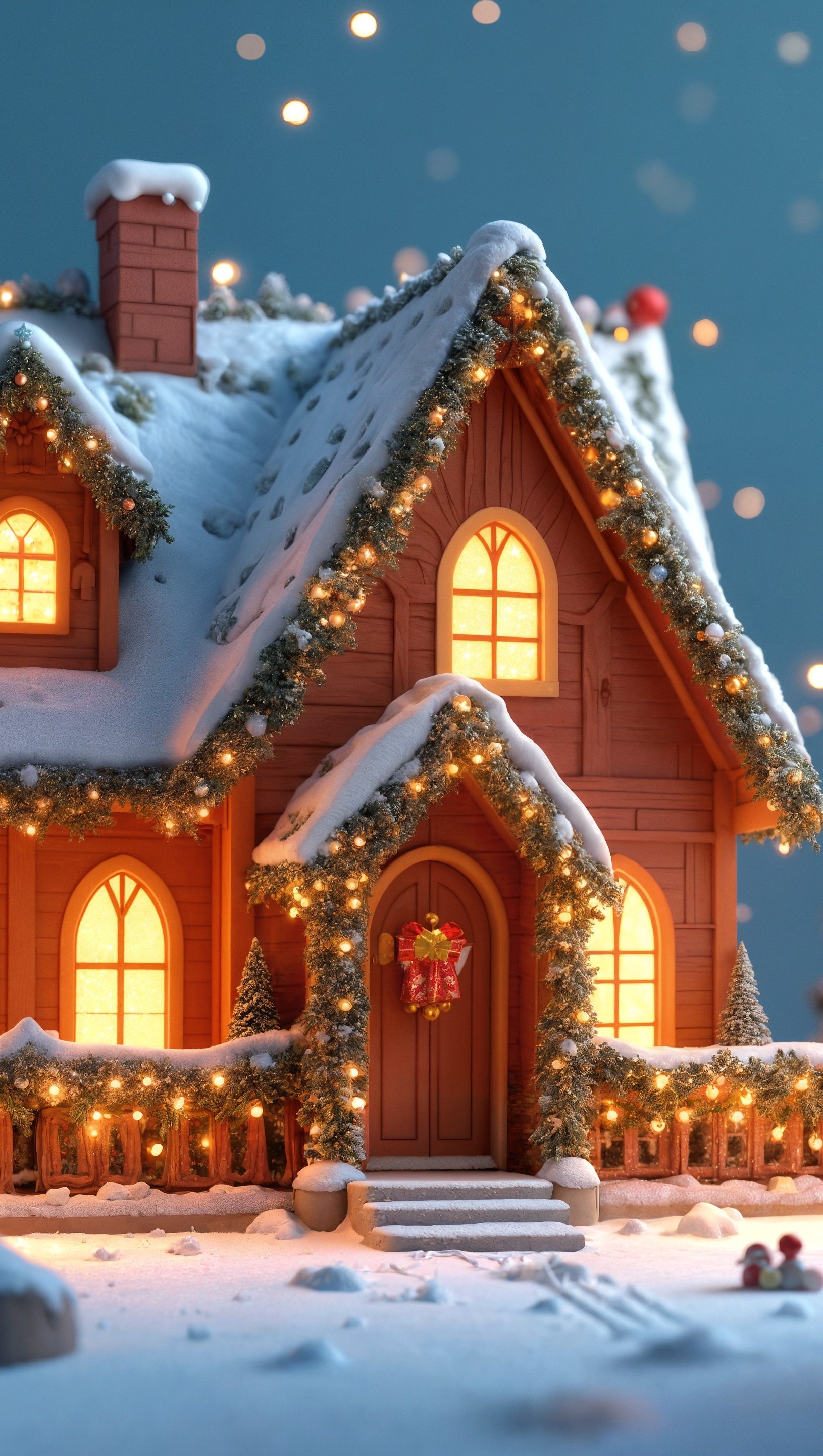 Realistic 3D Christmas House ModelWallpaper Vertical