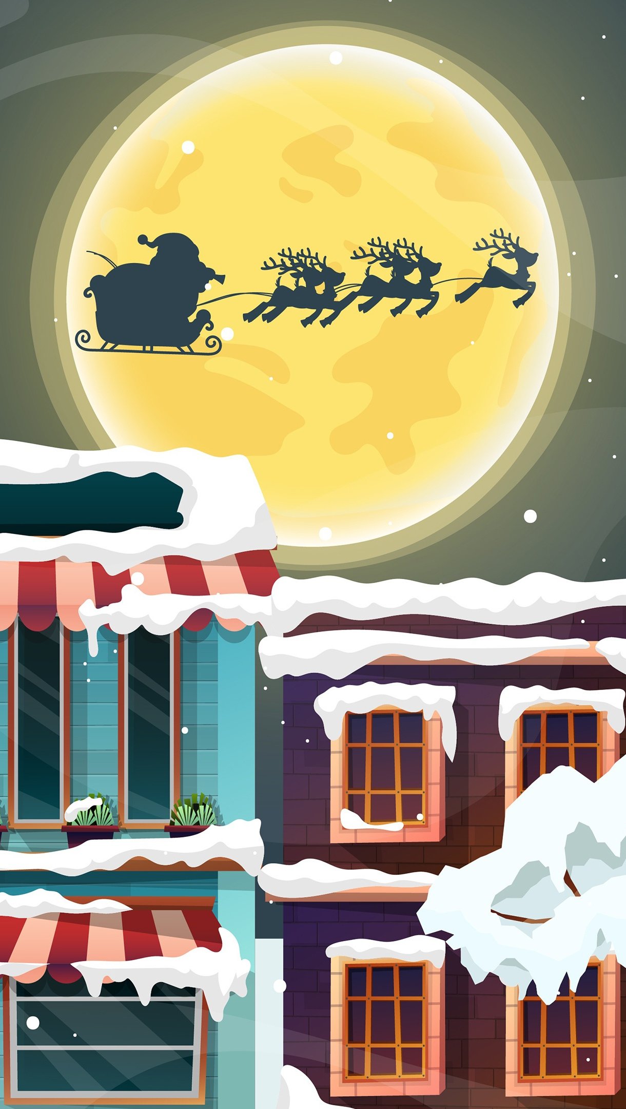 Fondos de pantalla Casas con nieve y Santa Claus en trineo Vertical