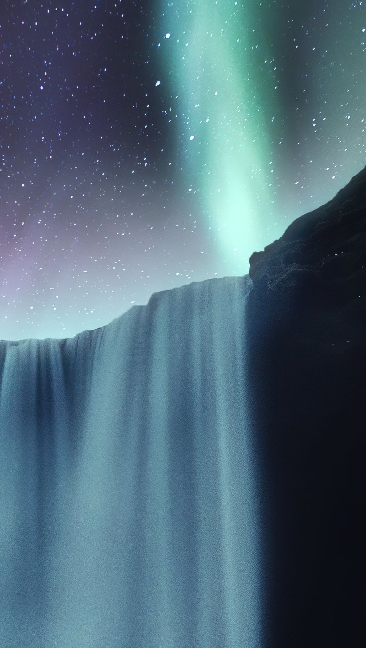 Wallpaper Waterfall with northern lights Vertical