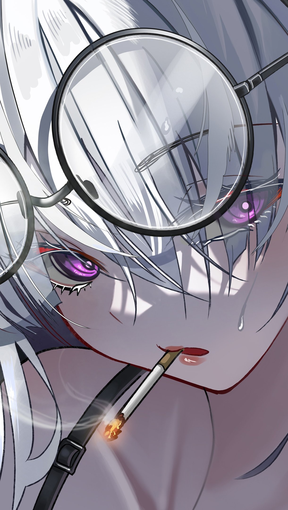 Wallpaper Anime girl with glasses and cigaratte Vertical