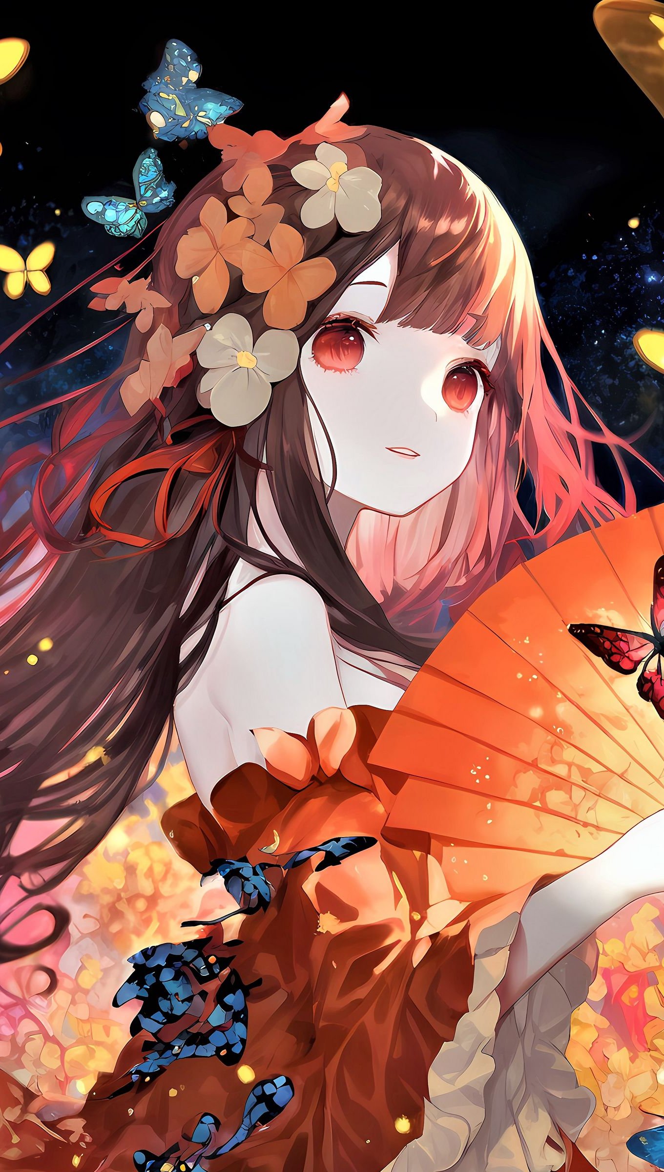 Wallpaper Anime girl with butterflies Vertical