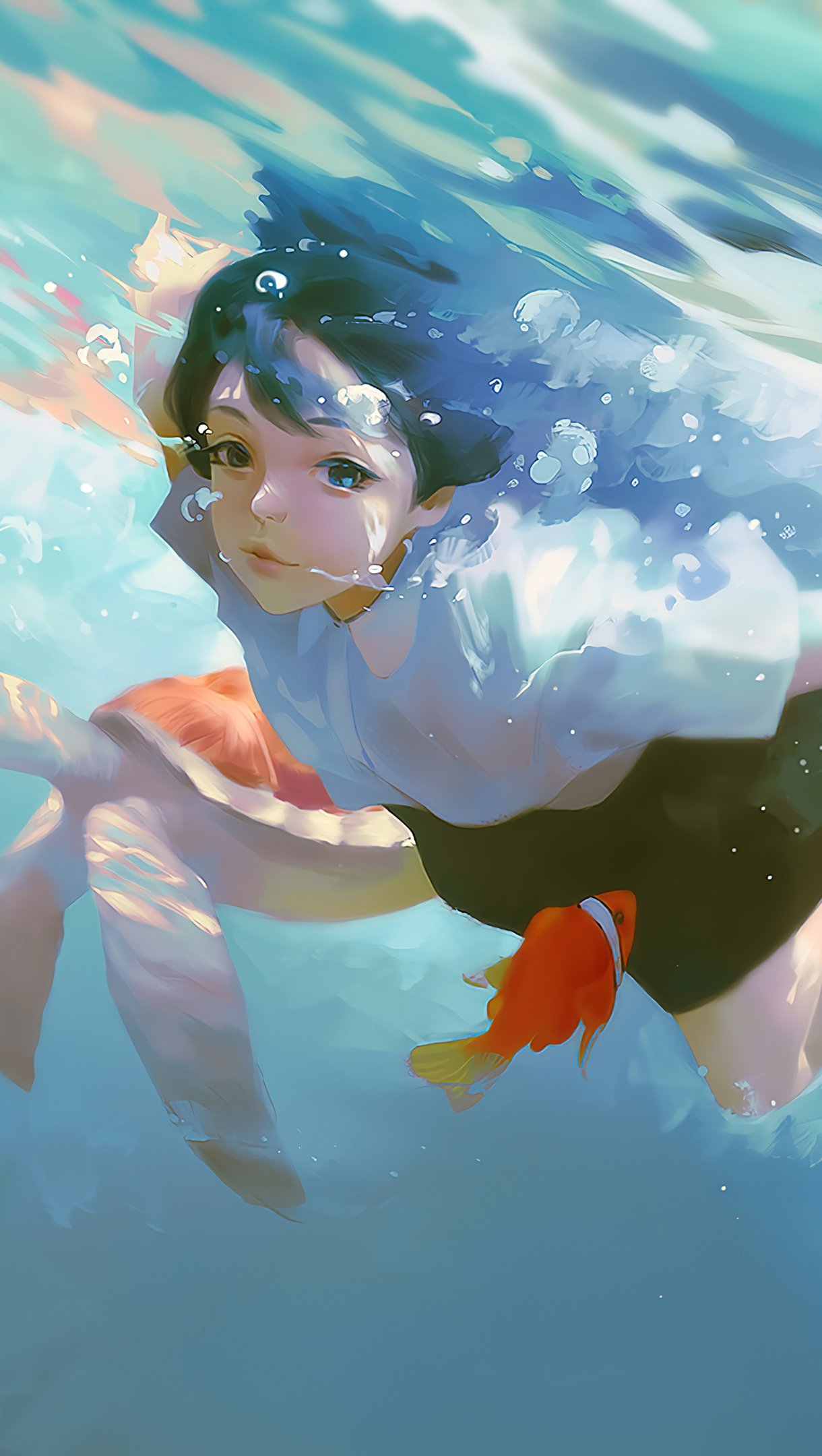 Wallpaper Anime girl nadando Vertical