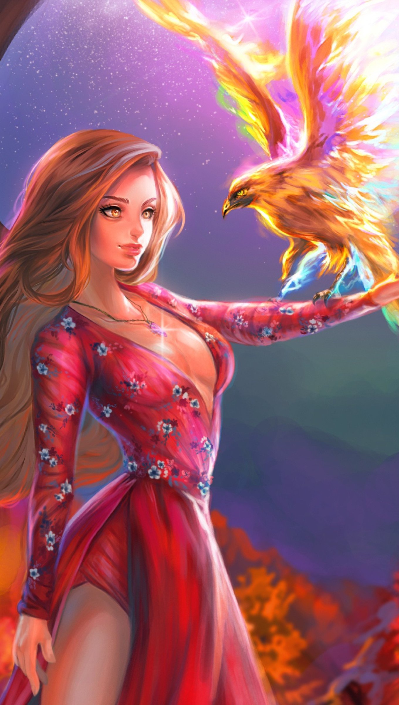 Wallpaper Girl with phoenix Vertical