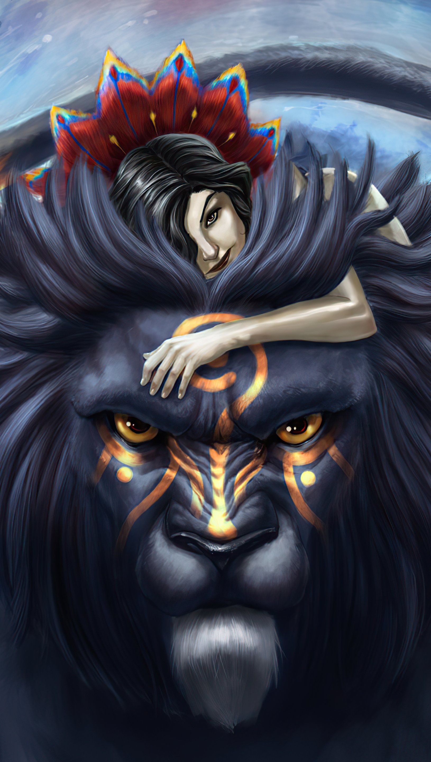Wallpaper Girl with lion Vertical