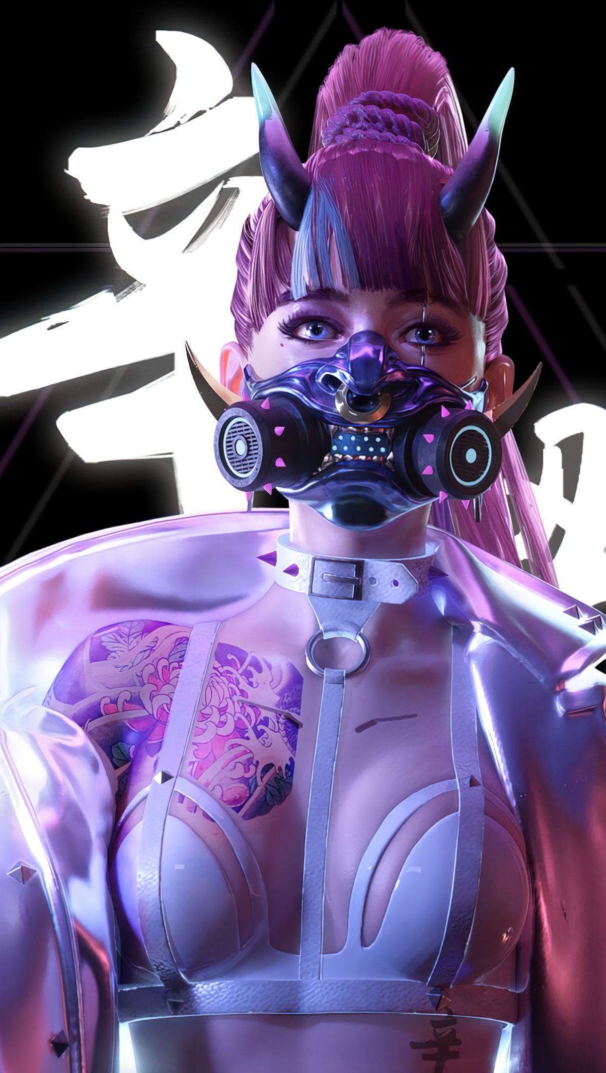 Wallpaper Cyberpunk Girl with mask Vertical