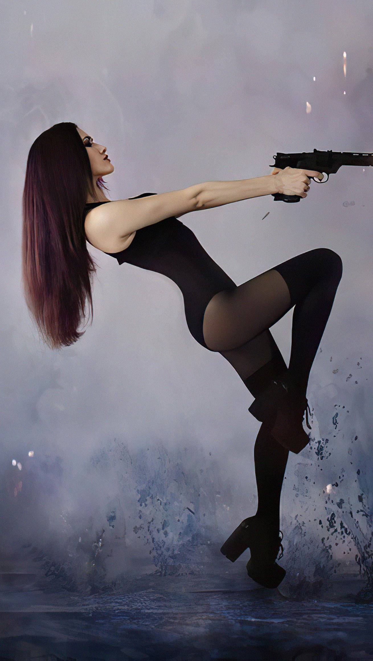 Wallpaper Girl with a gun Vertical