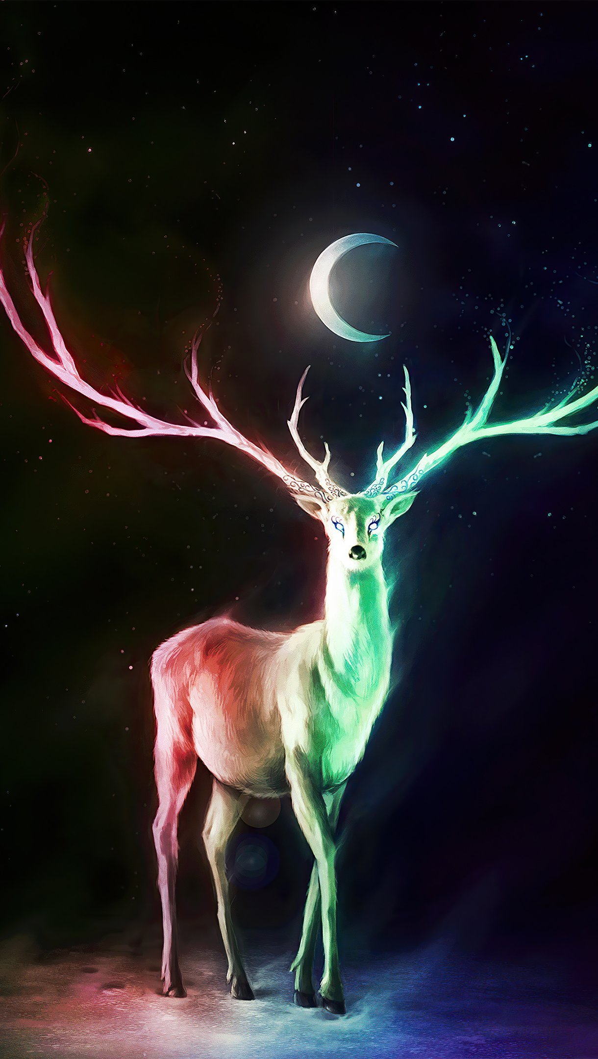 Wallpaper Deer and the moon Vertical
