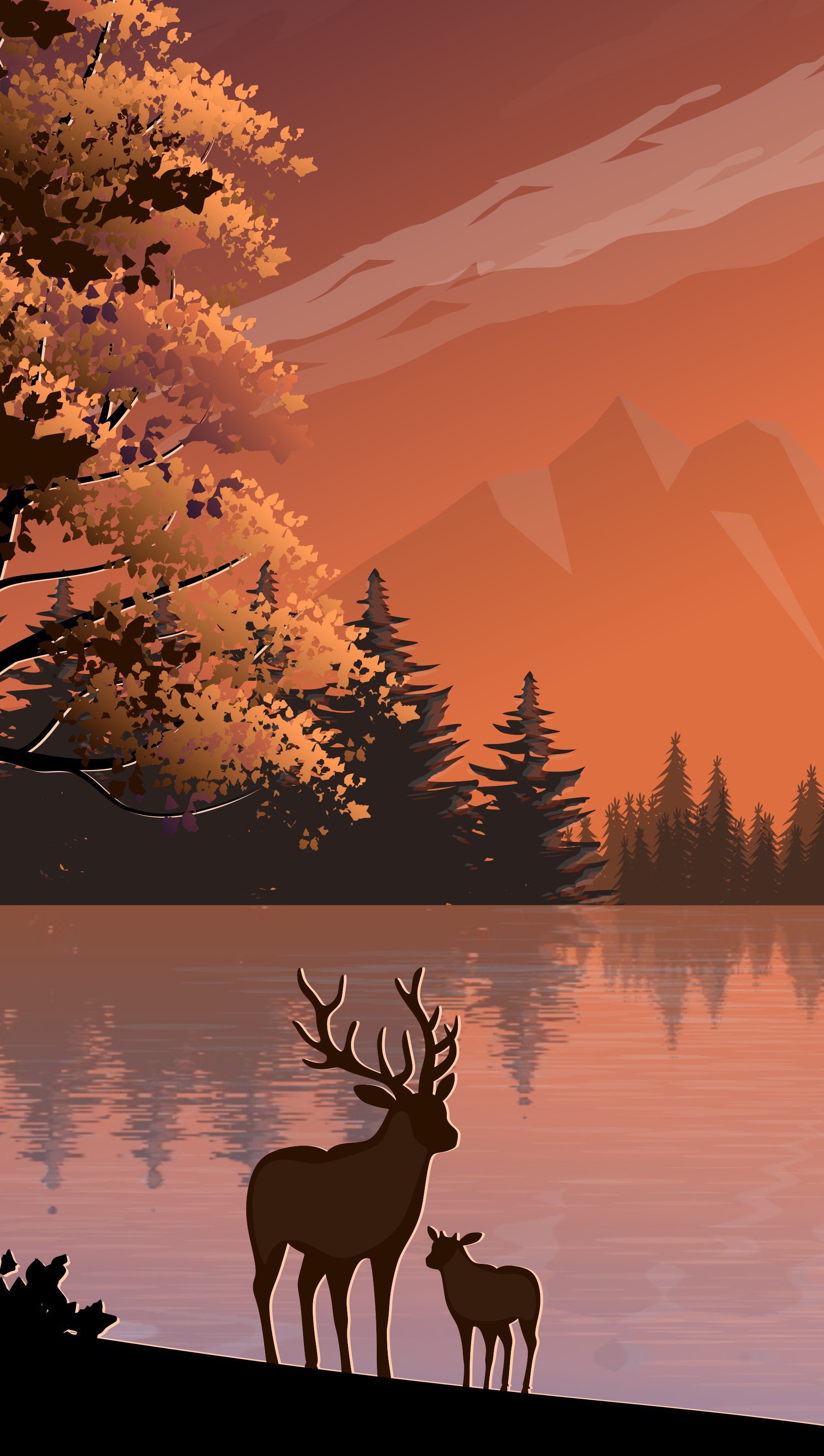 Wallpaper Deer infront of lake Digital Art Vertical