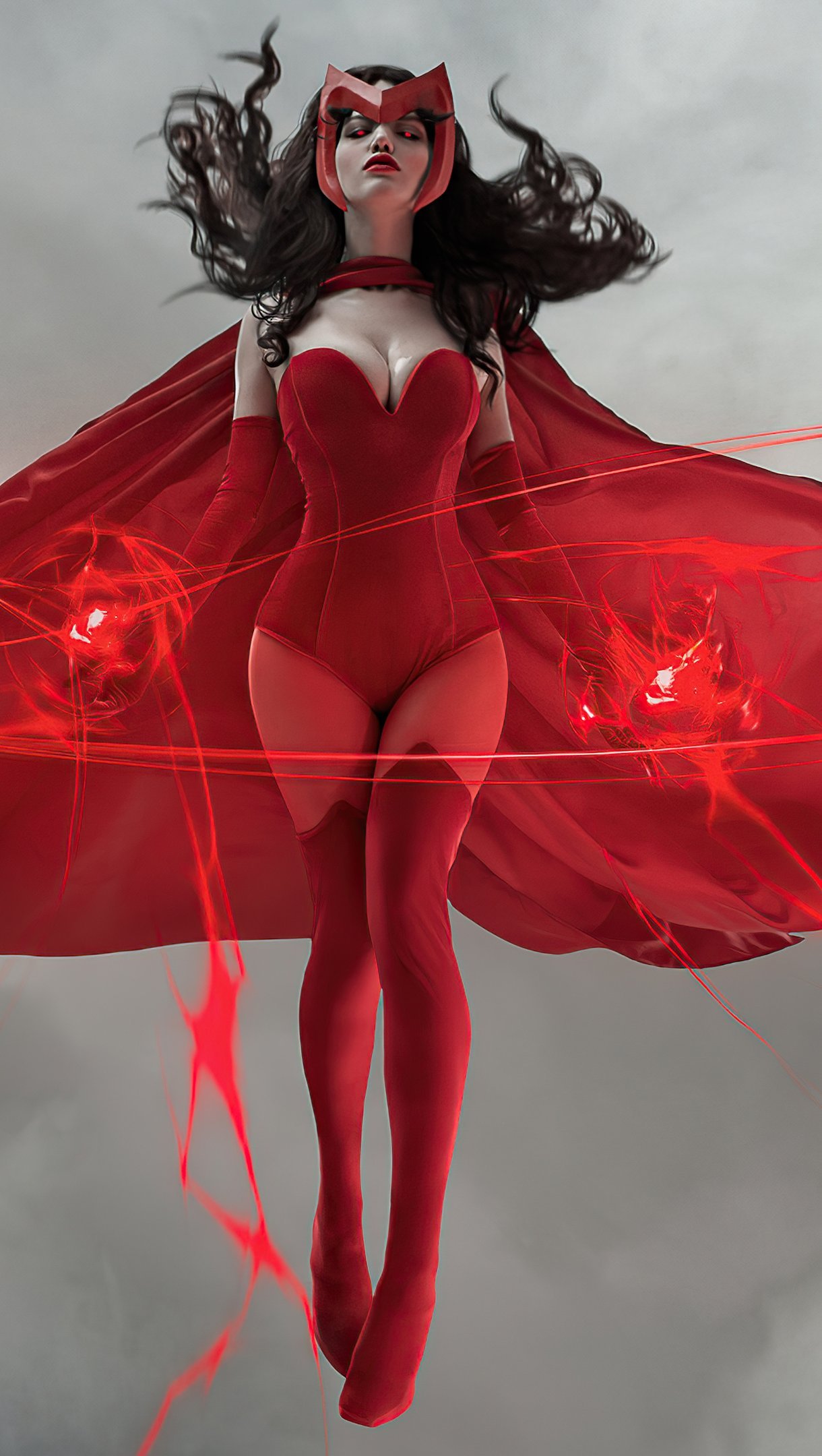 Wallpaper Scarlet Witch Flying Cosplay Vertical
