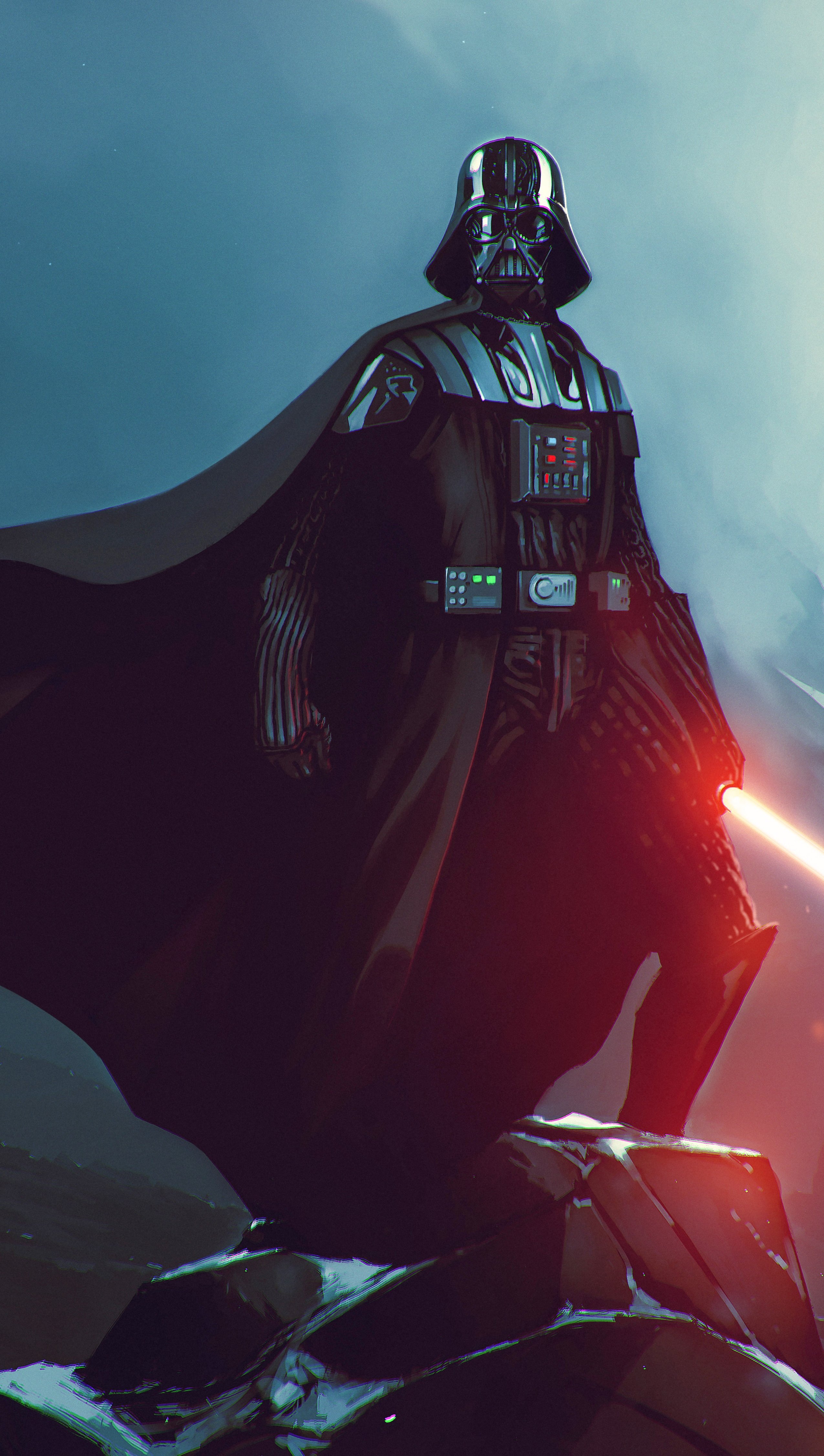 Fondos de pantalla Darth Vader con sable de luz rojo Vertical