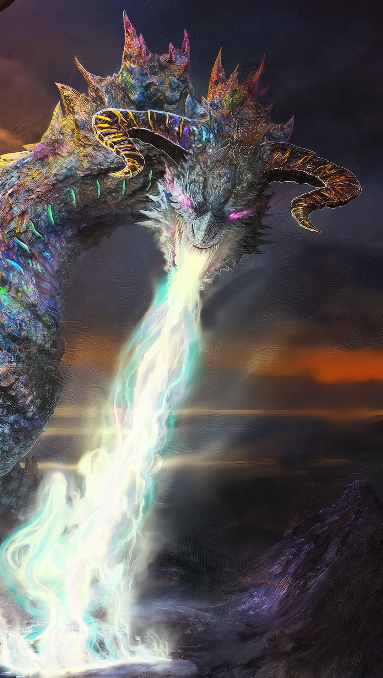 Fondos de pantalla Dragon lanzando llamas Arte Digital Vertical