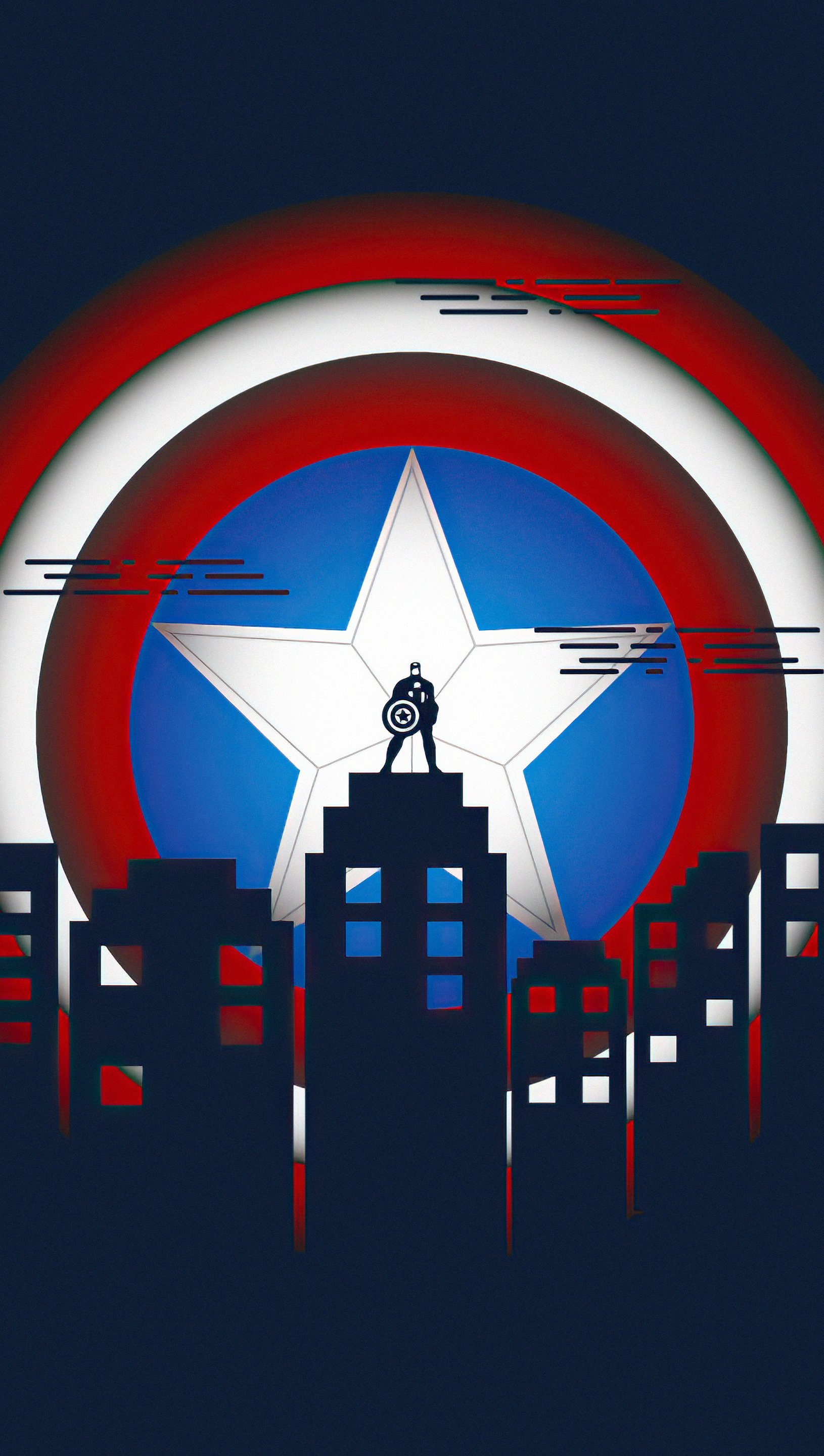 Wallpaper Captain America's shield with city Vertical