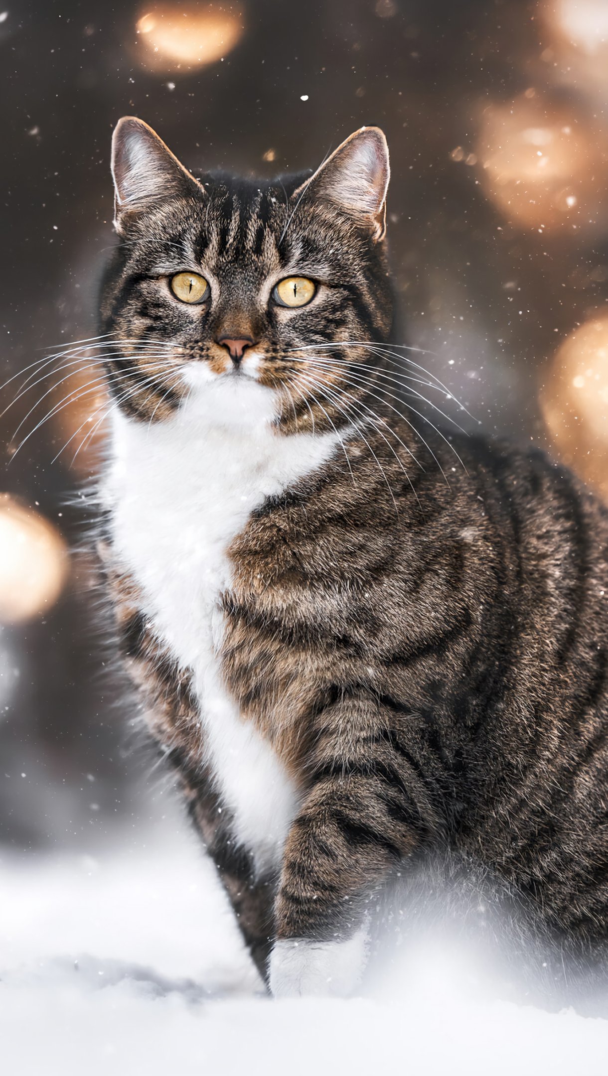 Wallpaper Cat in the snow Vertical