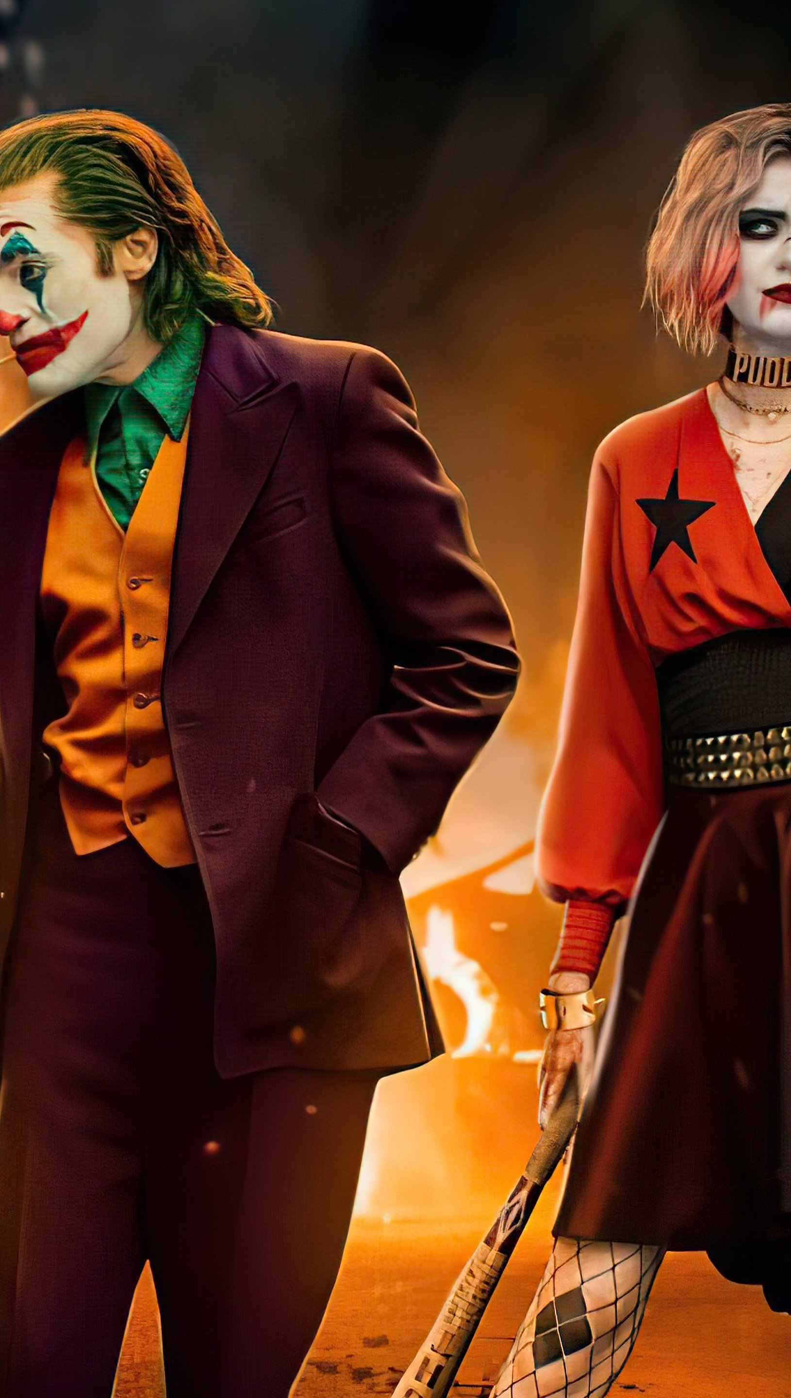 Wallpaper Joker and Harley Queen at crime scene Vertical