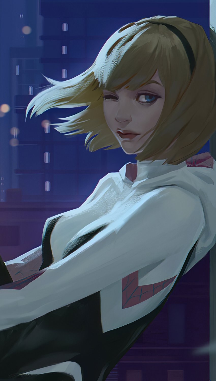 Wallpaper Gwen Stacy sitting at a window Vertical