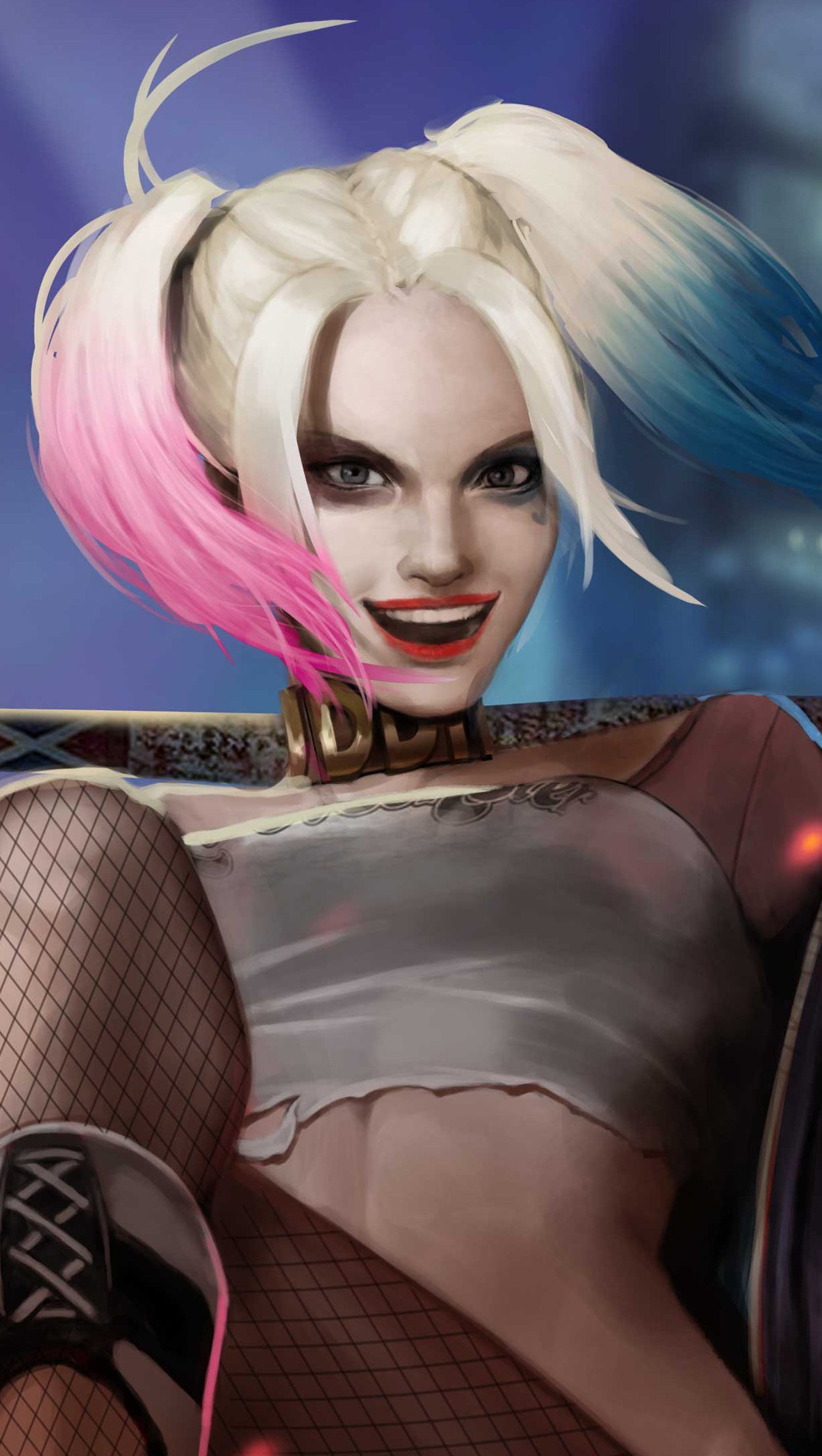 Fondos de pantalla Harley Quinn con bate en ciudadFanart Vertical