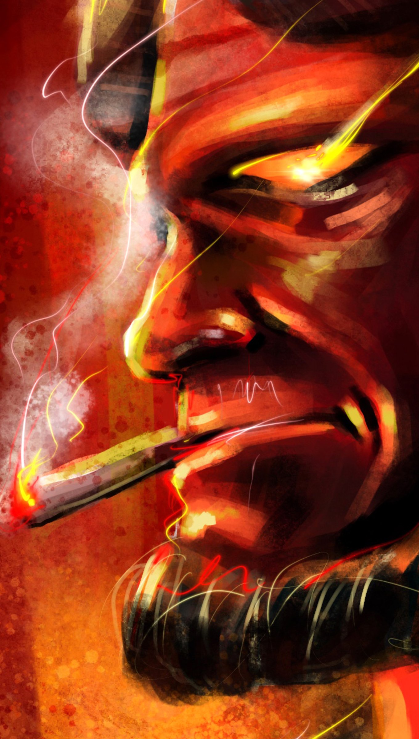 Wallpaper Hellboy with cigar Vertical