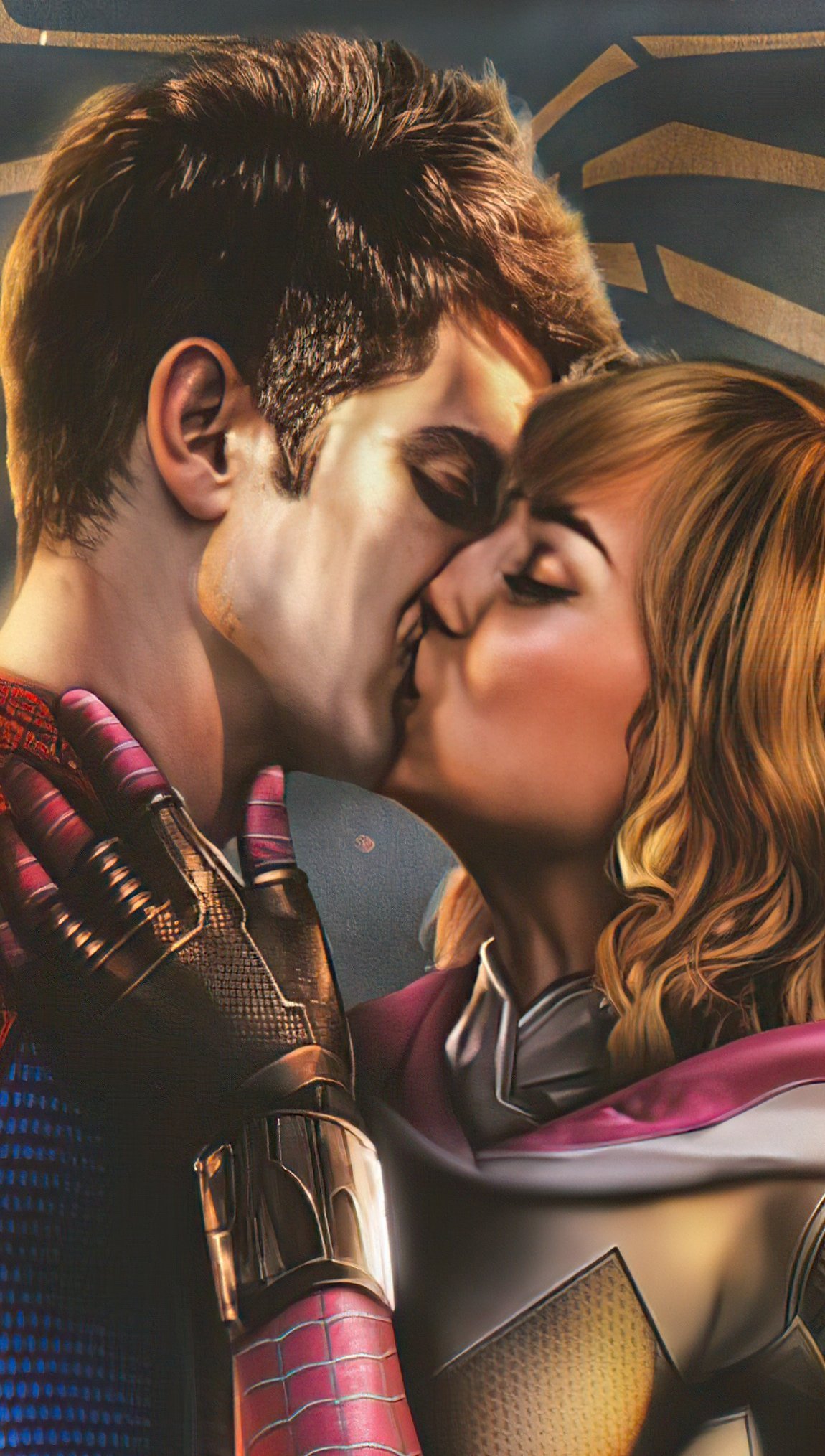 Wallpaper Spiderman and Gwen Stacy kissing Vertical