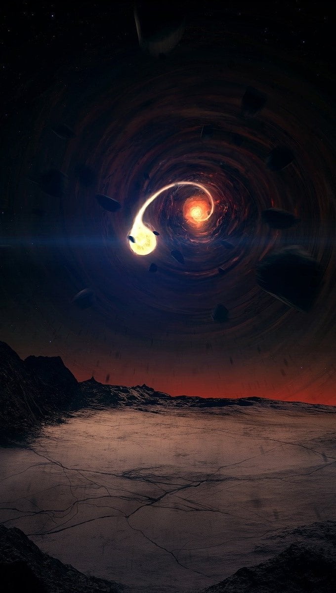Wallpaper Black hole and mountains Vertical