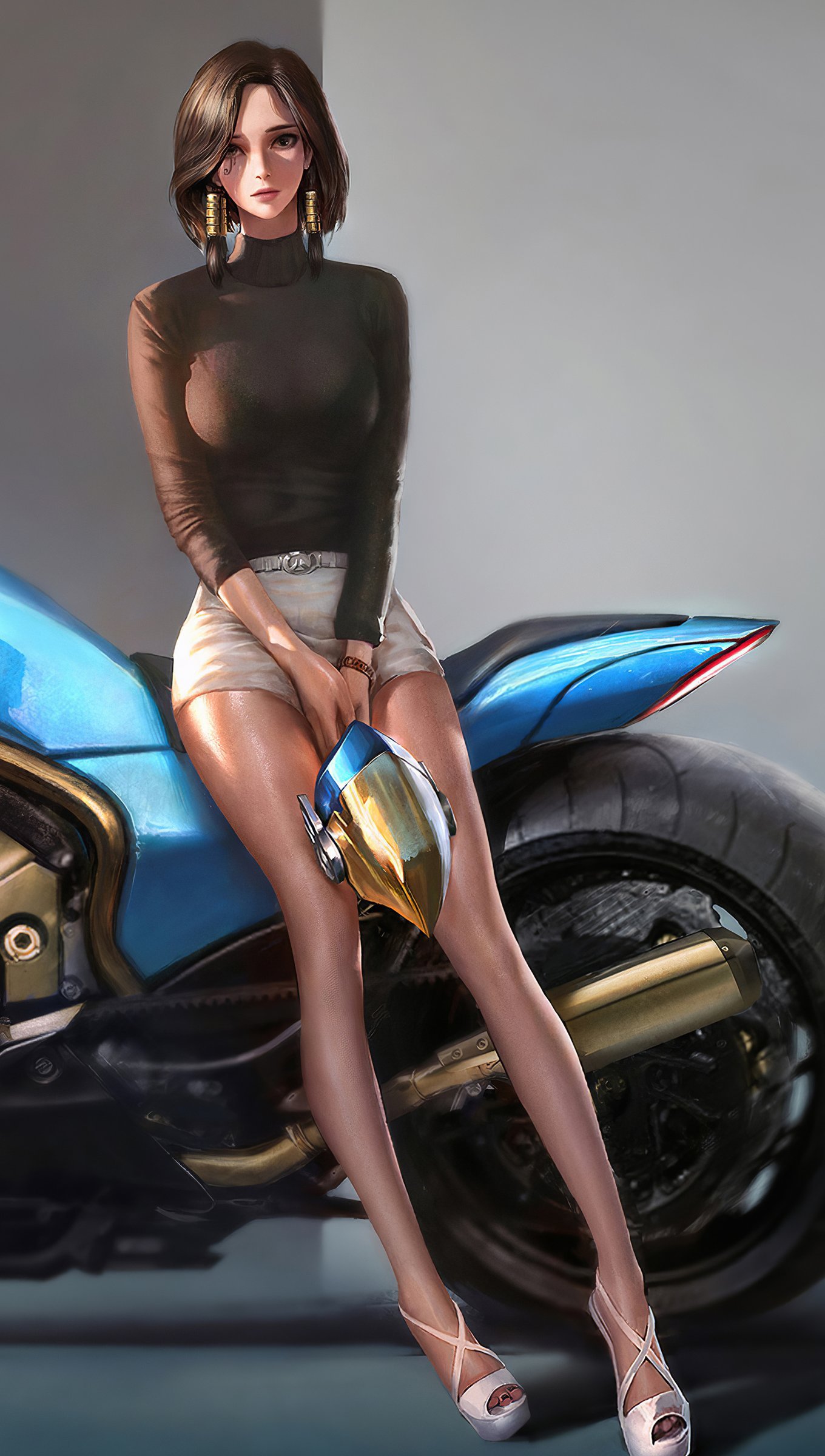 Fondos de pantalla Ilustración de chica en motocicleta Vertical
