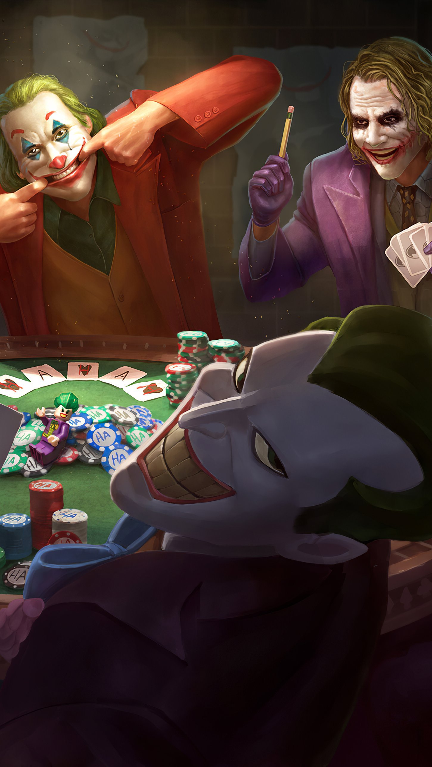 Fondos de pantalla Jokers jugando poker Vertical