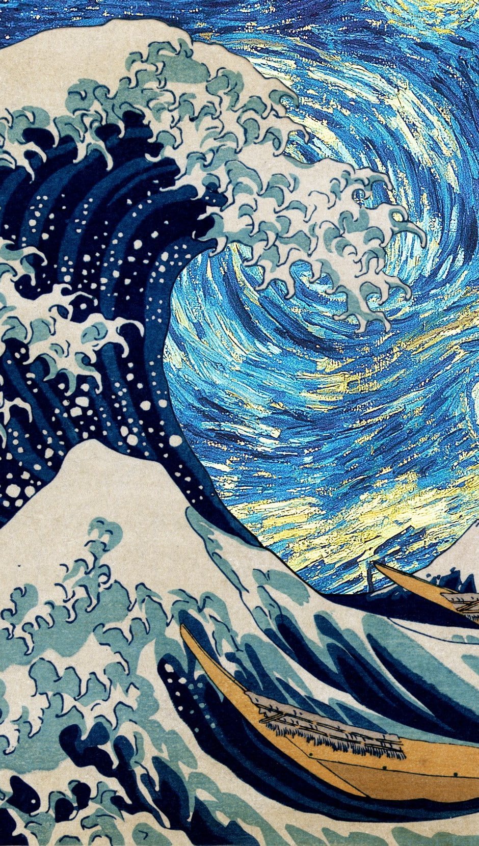 The Great Wave and Starry Night Wallpaper 2k Quad HD ID:10846