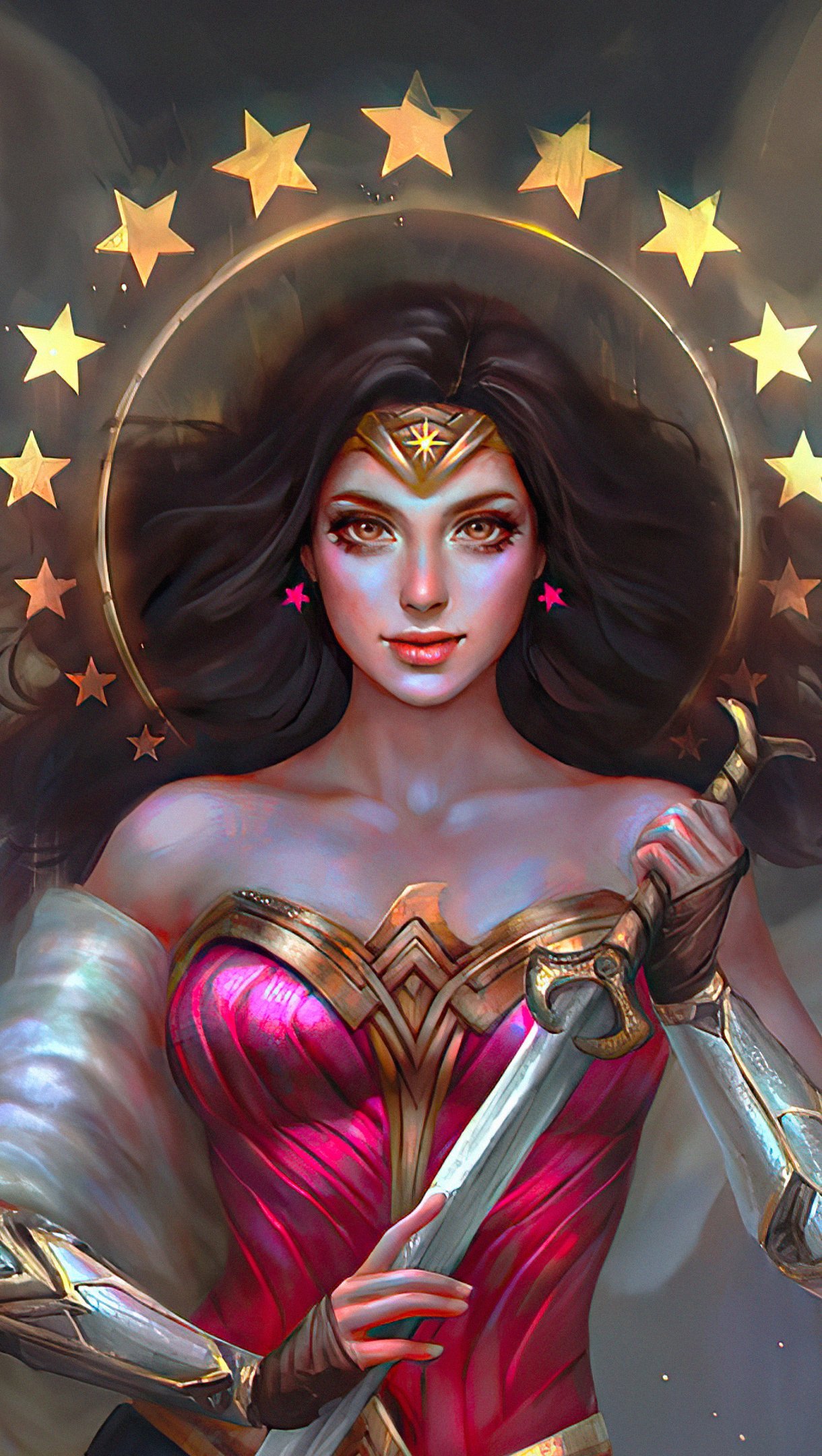 Wallpaper Wonder Woman with halo and sword Vertical