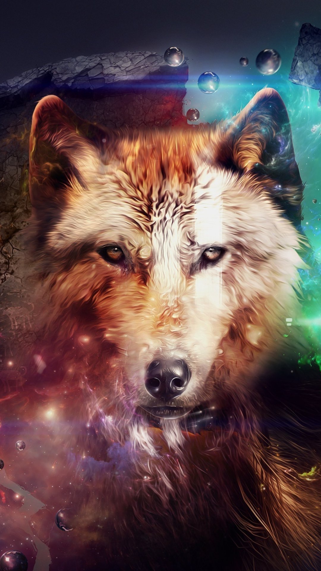 Wallpaper Wolf with colored lights Vertical
