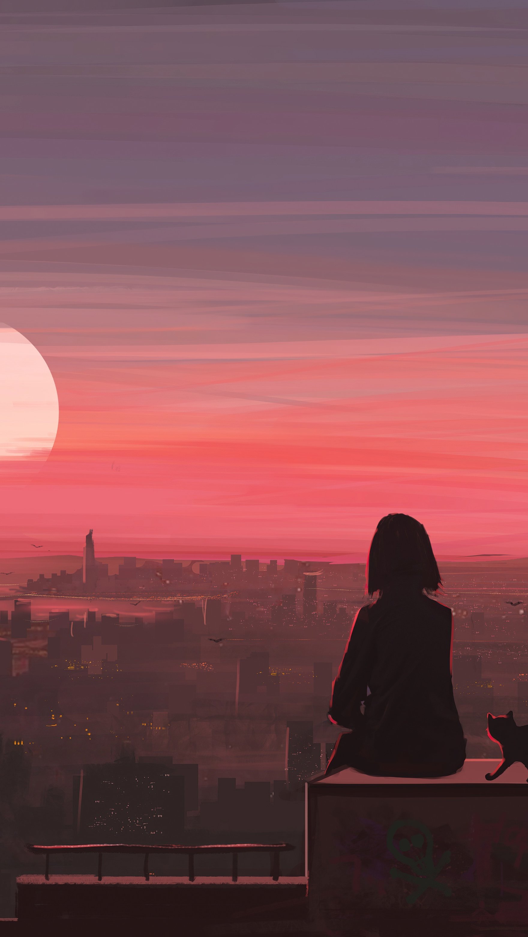 Wallpaper Lofi girl looking at sunset Vertical