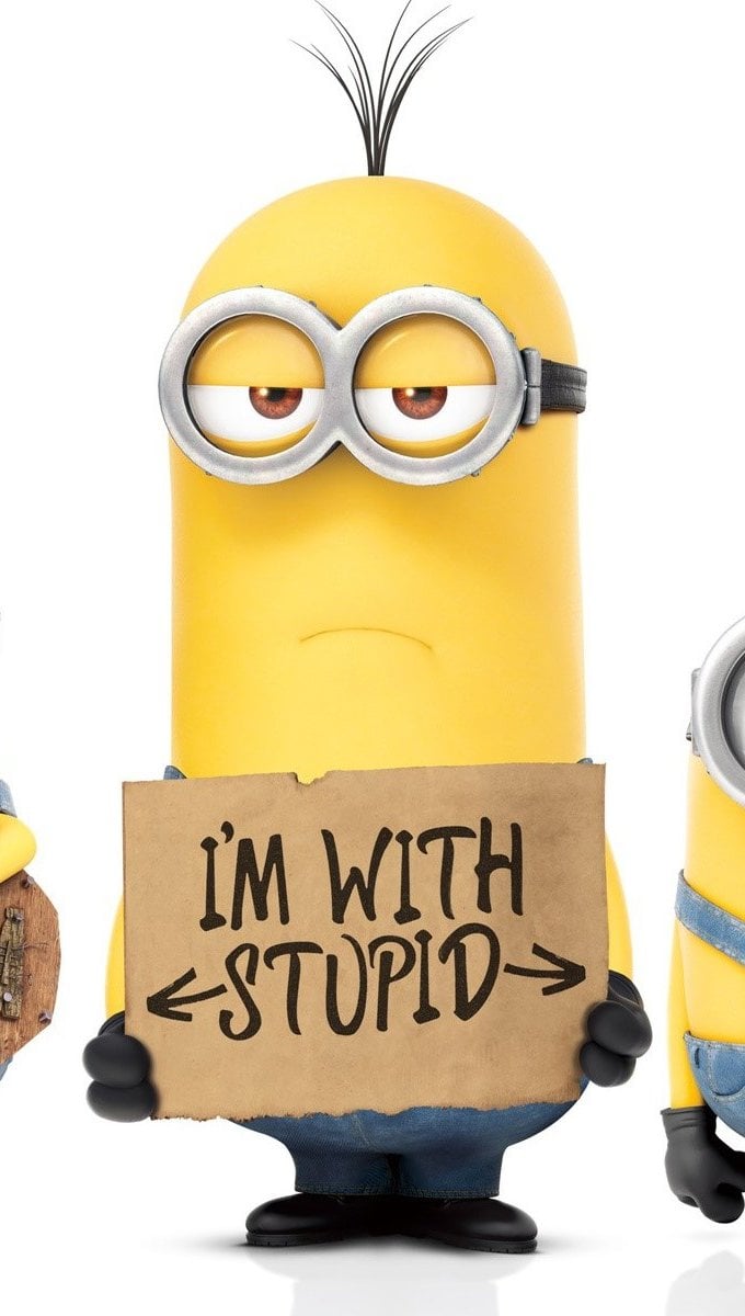 Wallpaper Minions with a sign Vertical