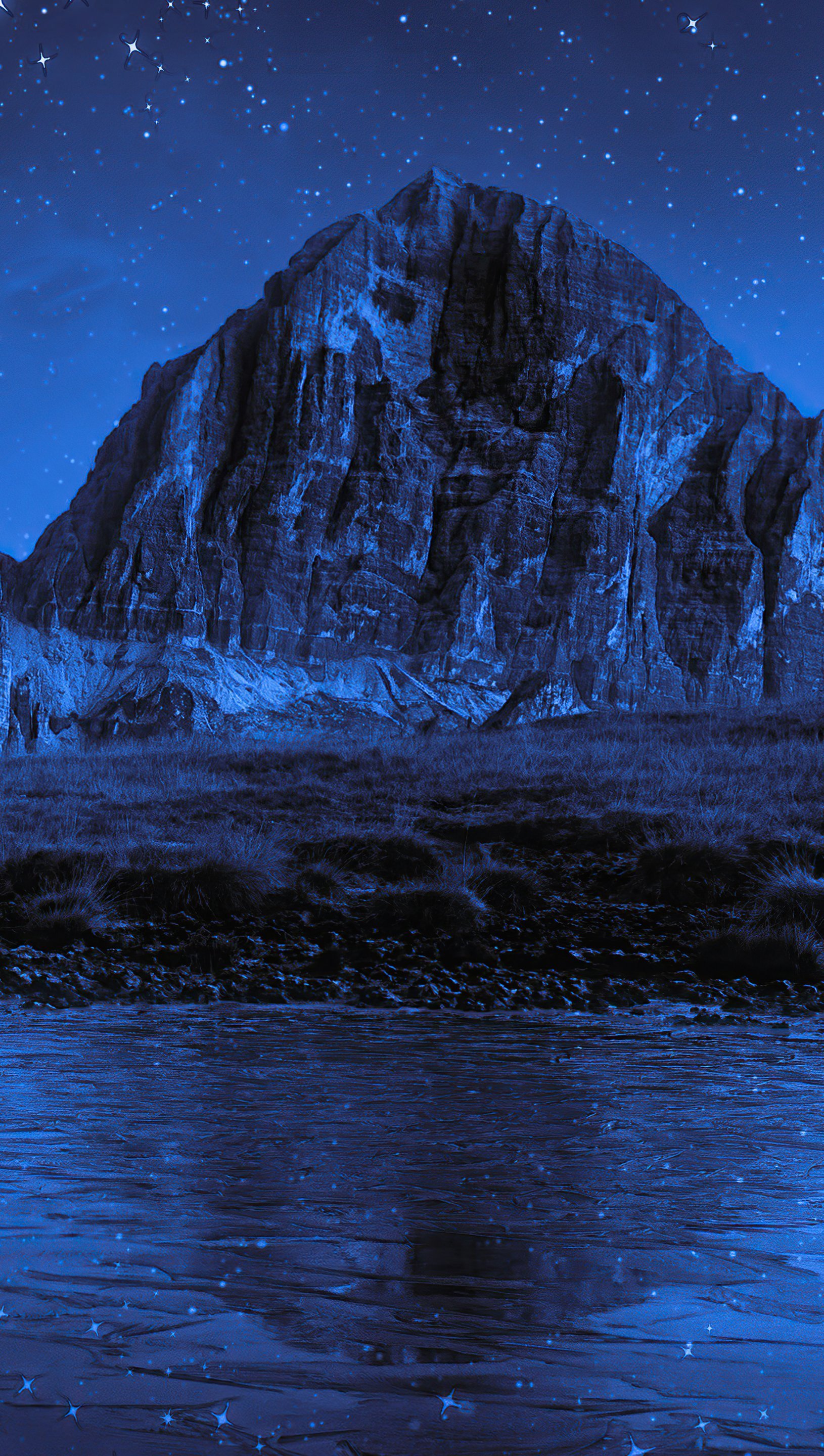 Wallpaper Mountains through blue light Vertical
