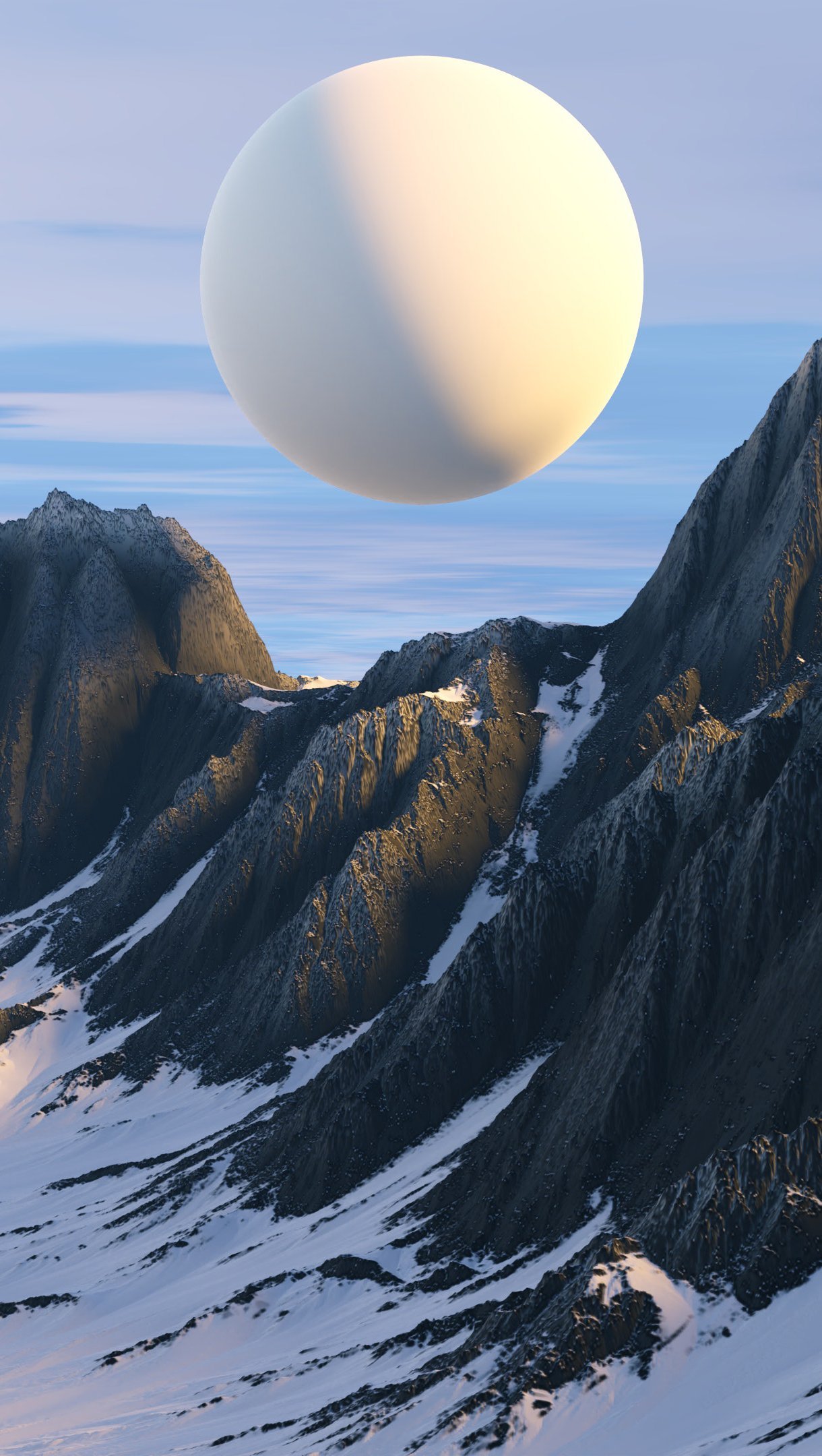 Wallpaper Mountains with planet upclose 3D Illustration Vertical