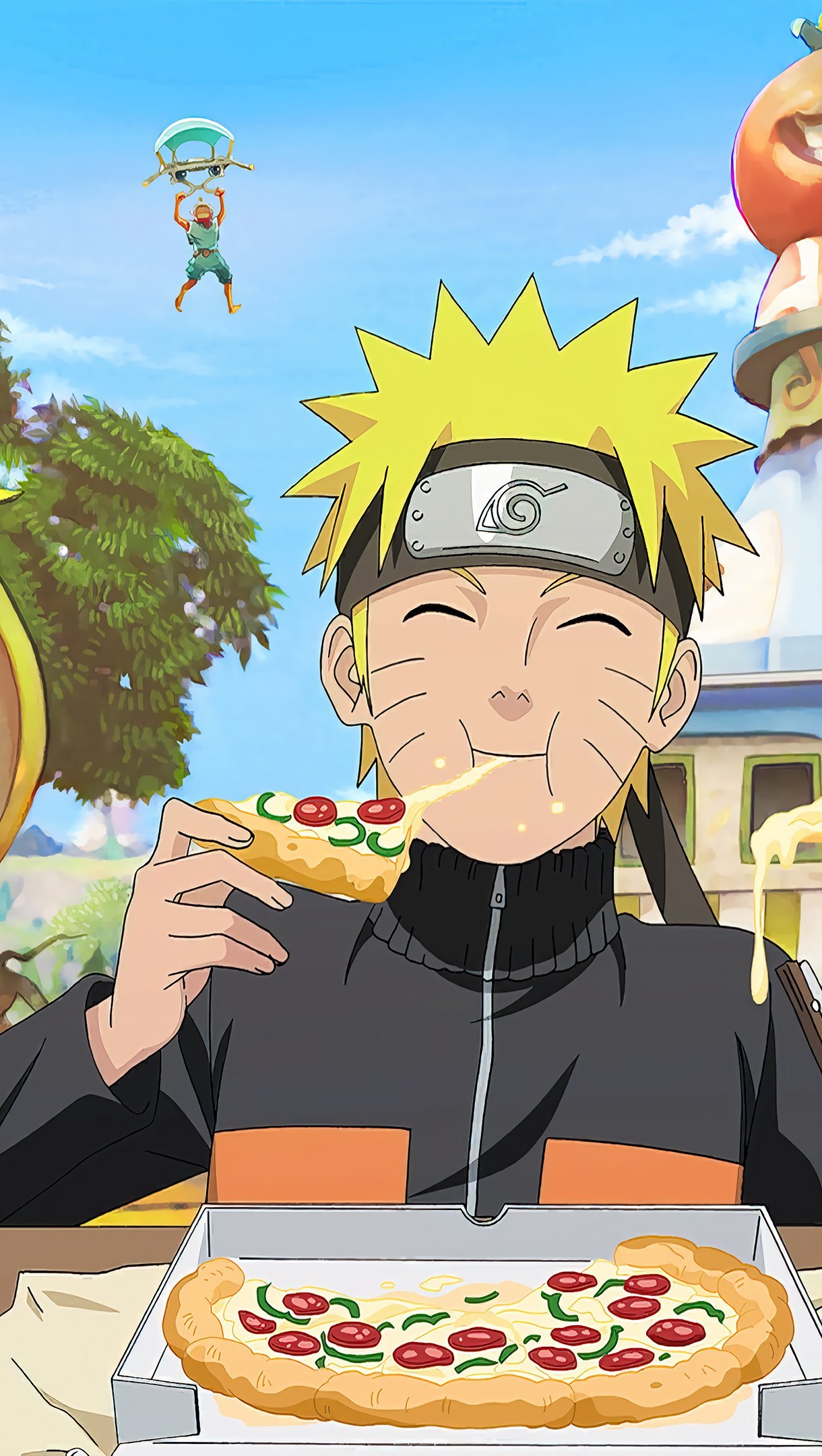 Wallpaper Naruto eating pizza Vertical