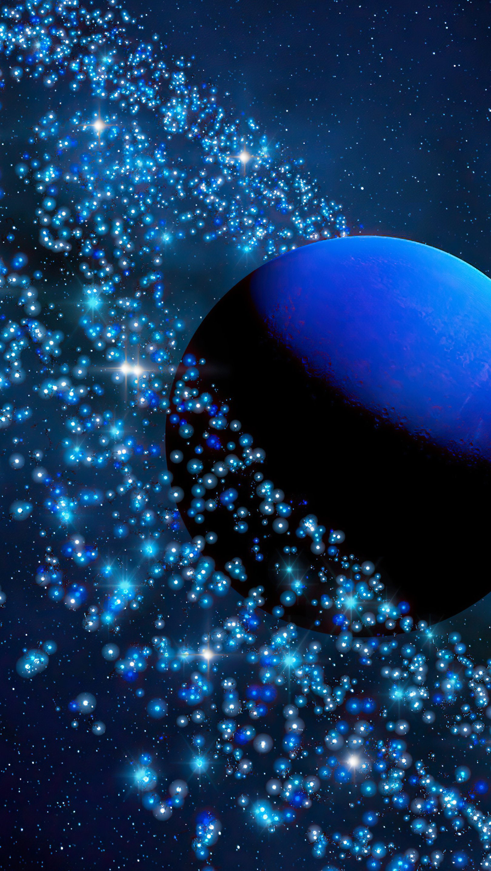 Wallpaper Neptune with asteroids Vertical