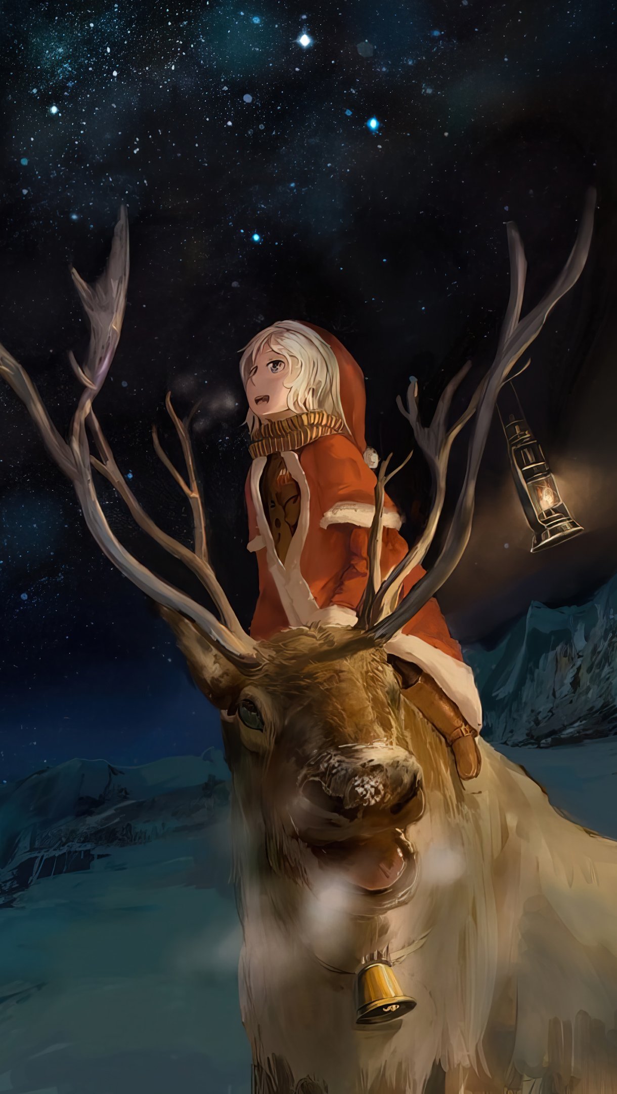 Wallpaper Girl with reindeer Vertical