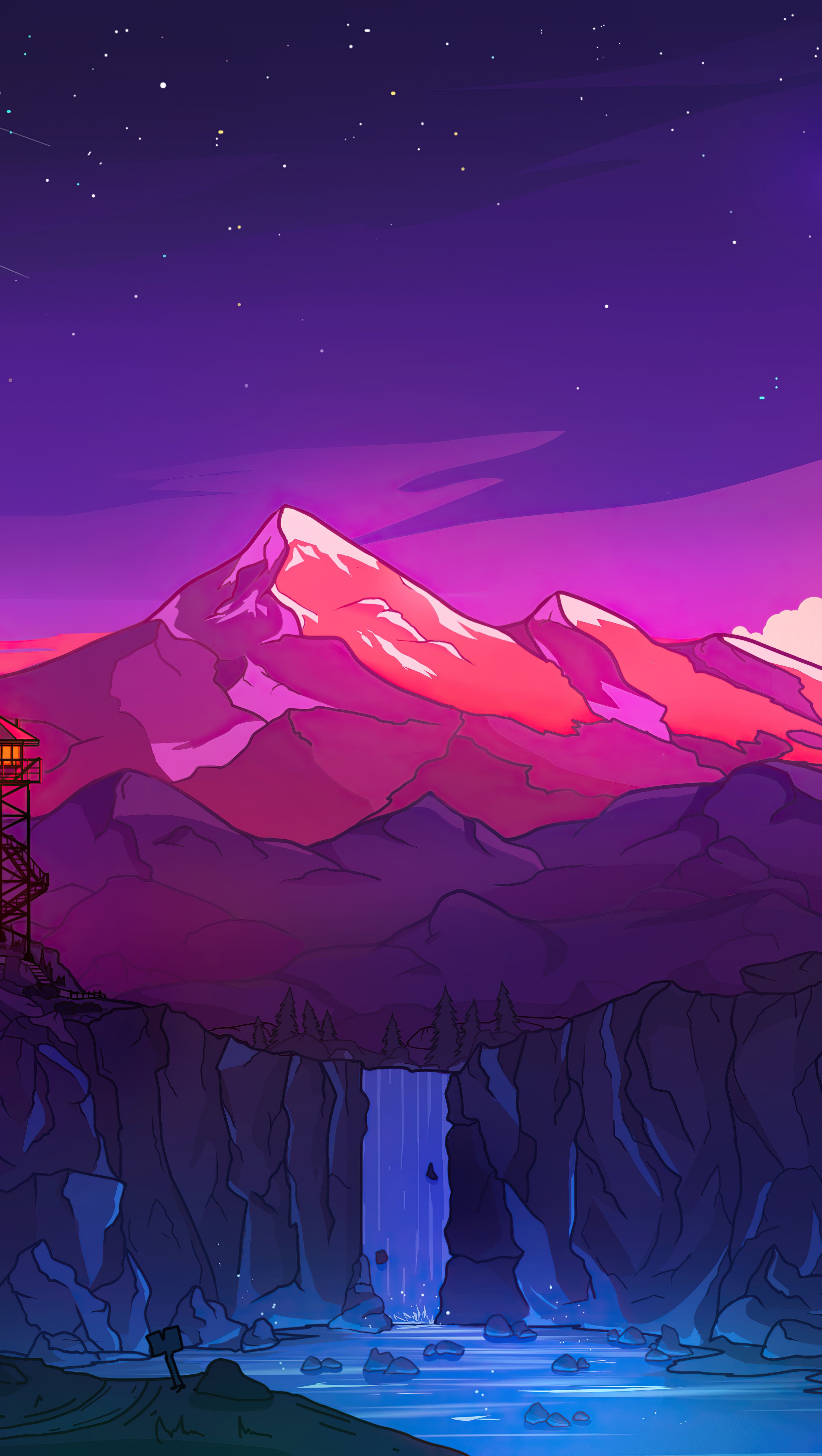 Fondos de pantalla Noche colorida en las montañas Arte Digital Vertical