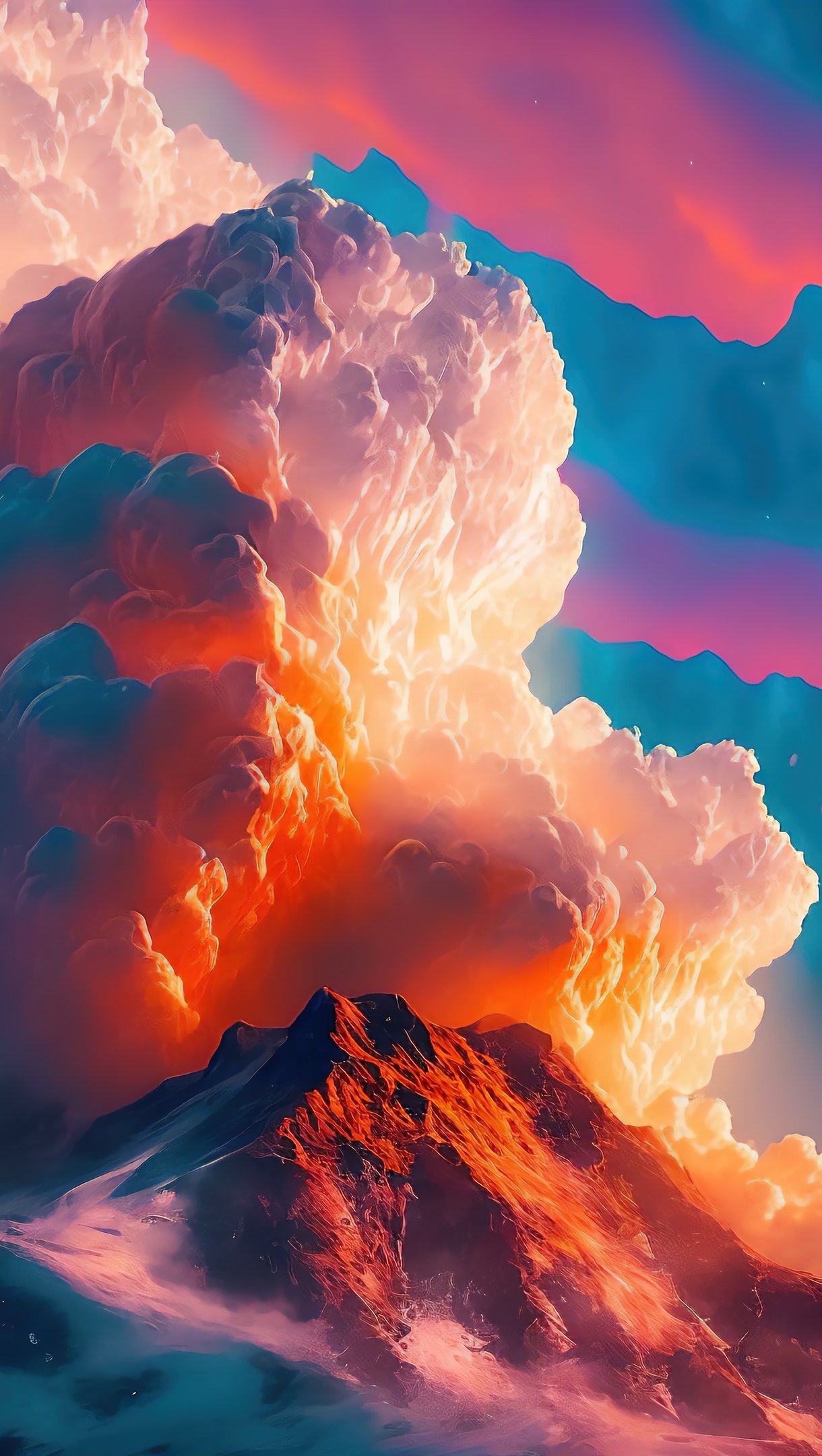 Fondos de pantalla Nubes coloridas sobre montaña Arte Digital Vertical