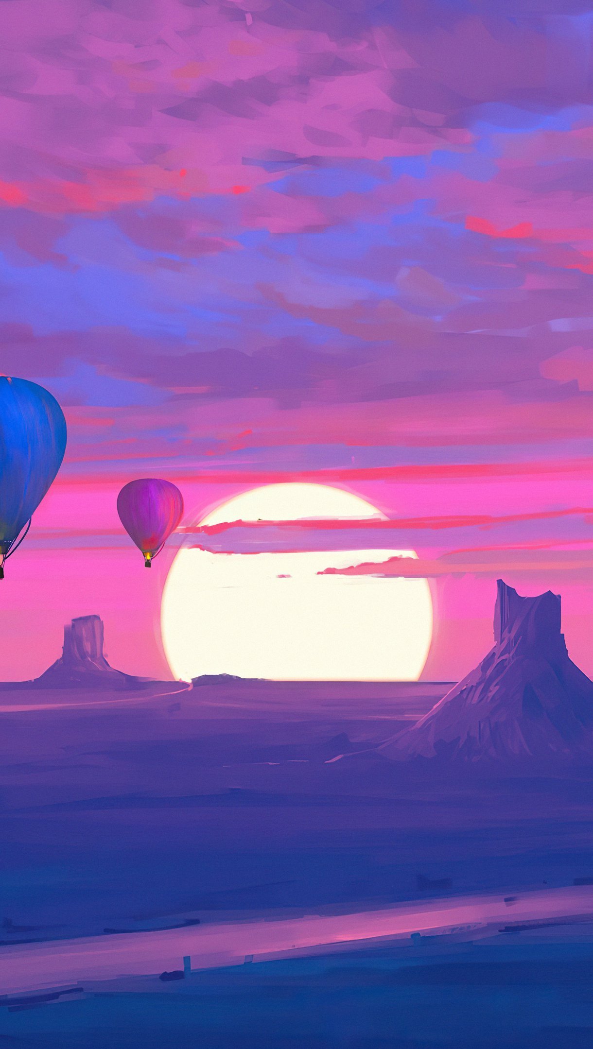 Wallpaper Landscape of air balloons at sunset Vertical