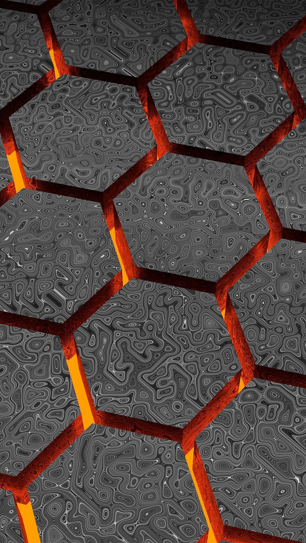 Wallpaper Pattern 3D hexagons on lava Vertical