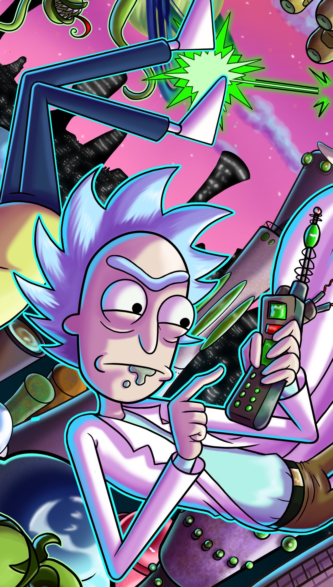 Wallpaper Characters from Rick and Morty in battle Vertical