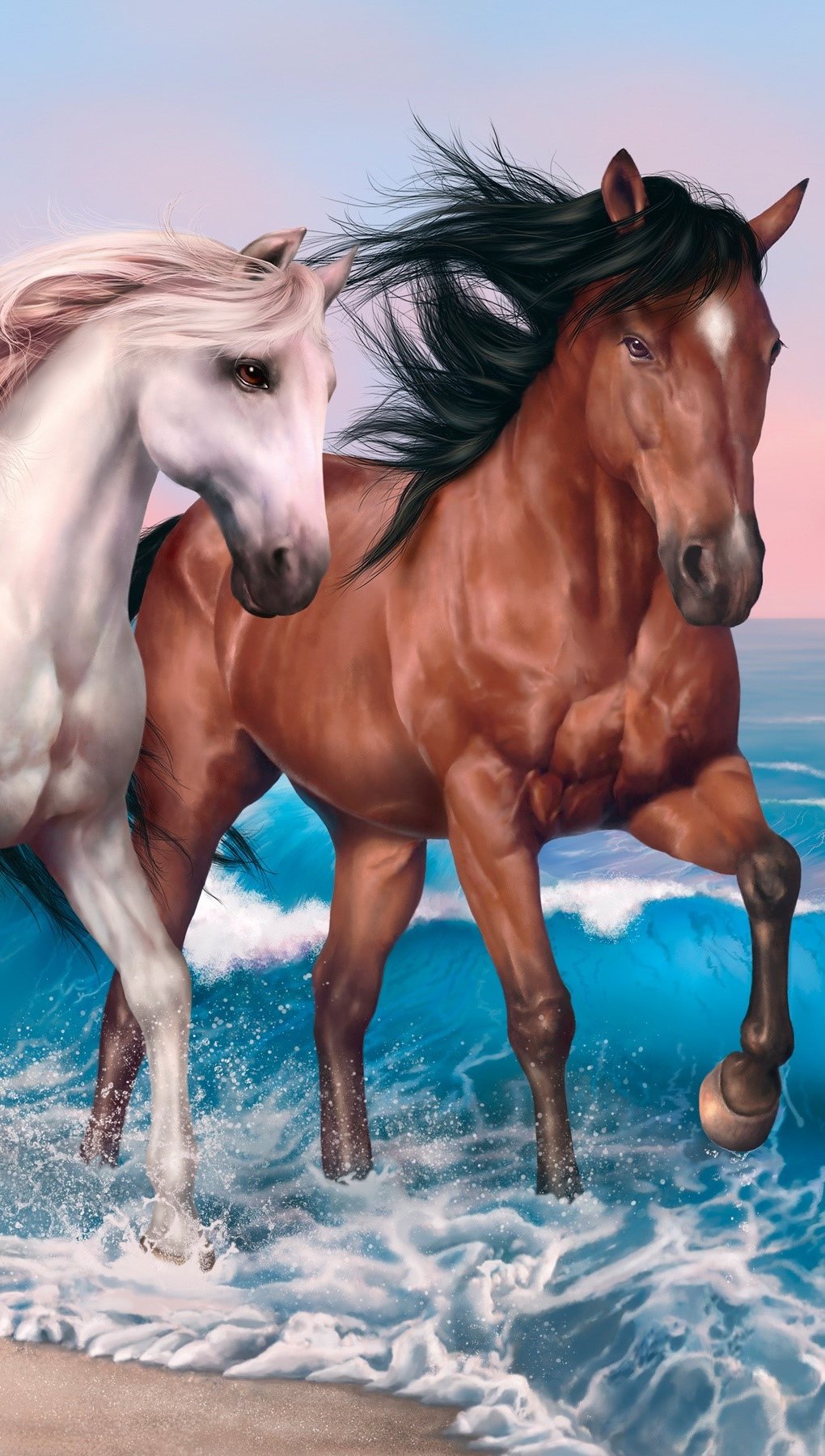 Wallpaper Painting of horses Vertical