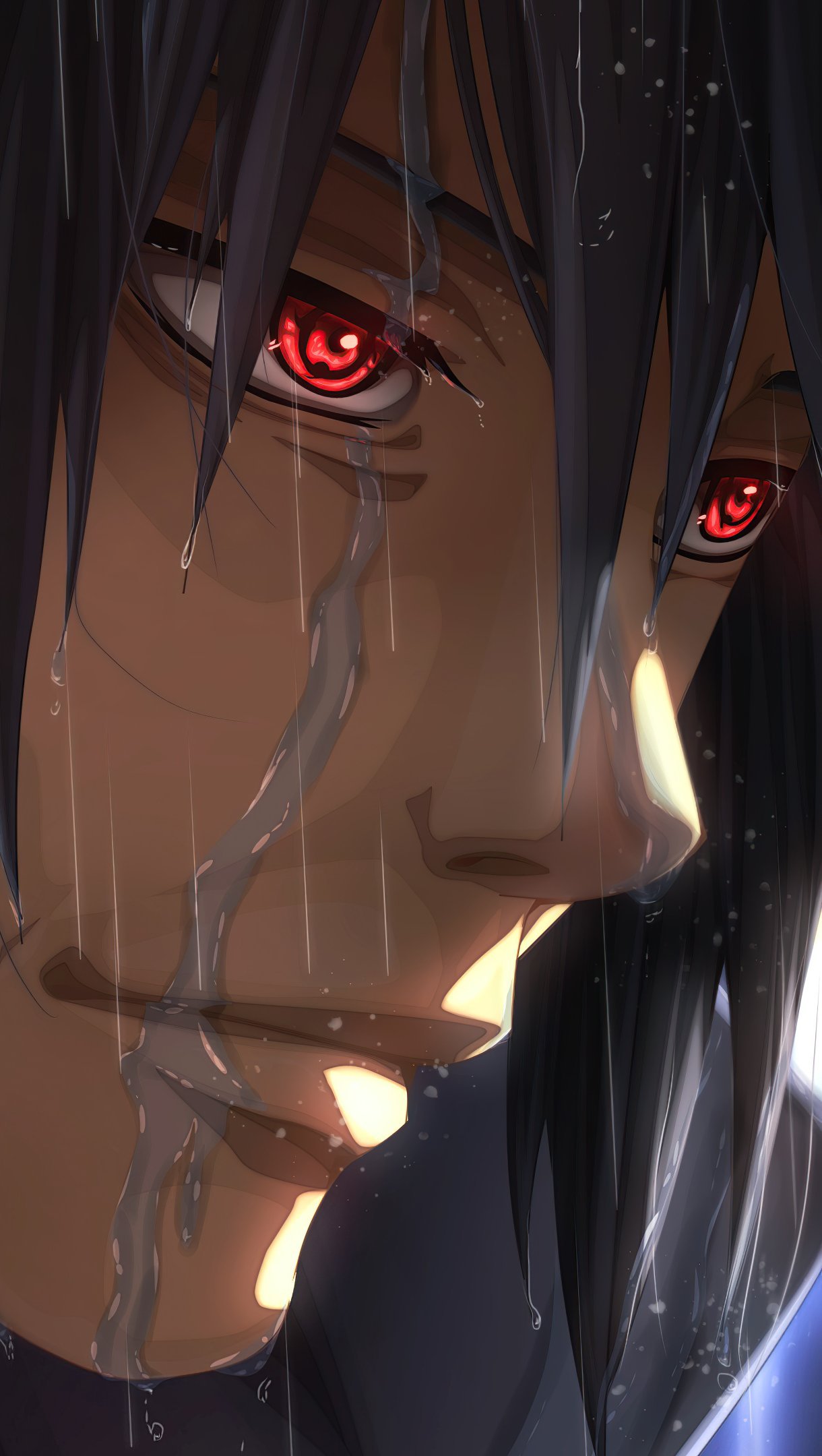 Fondos de pantalla Anime Sasuke Sharingan en la lluvia Vertical