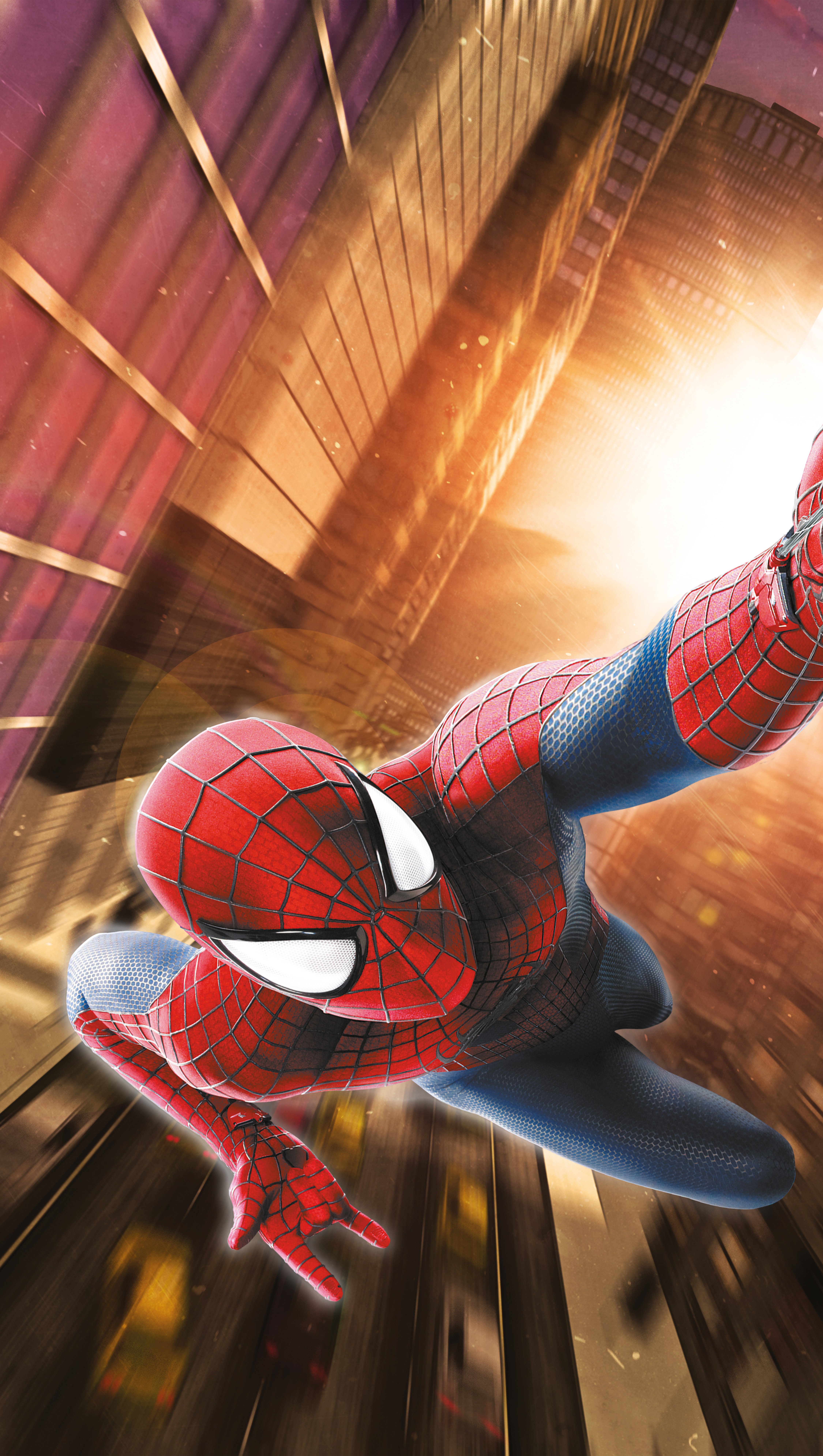 Fondos de pantalla Spider Man en la ciudad al atardecer Vertical