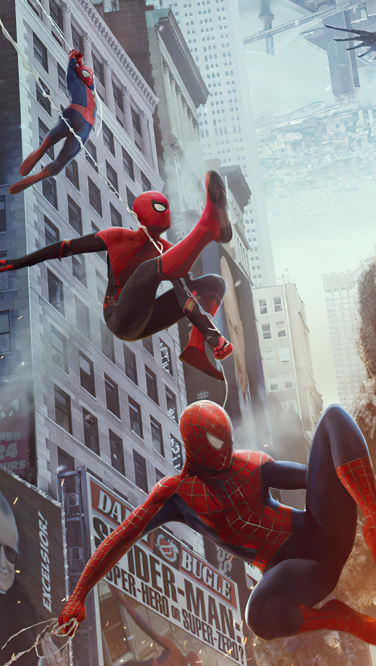 Fondos de pantalla Tres Spider Man peleando Vertical