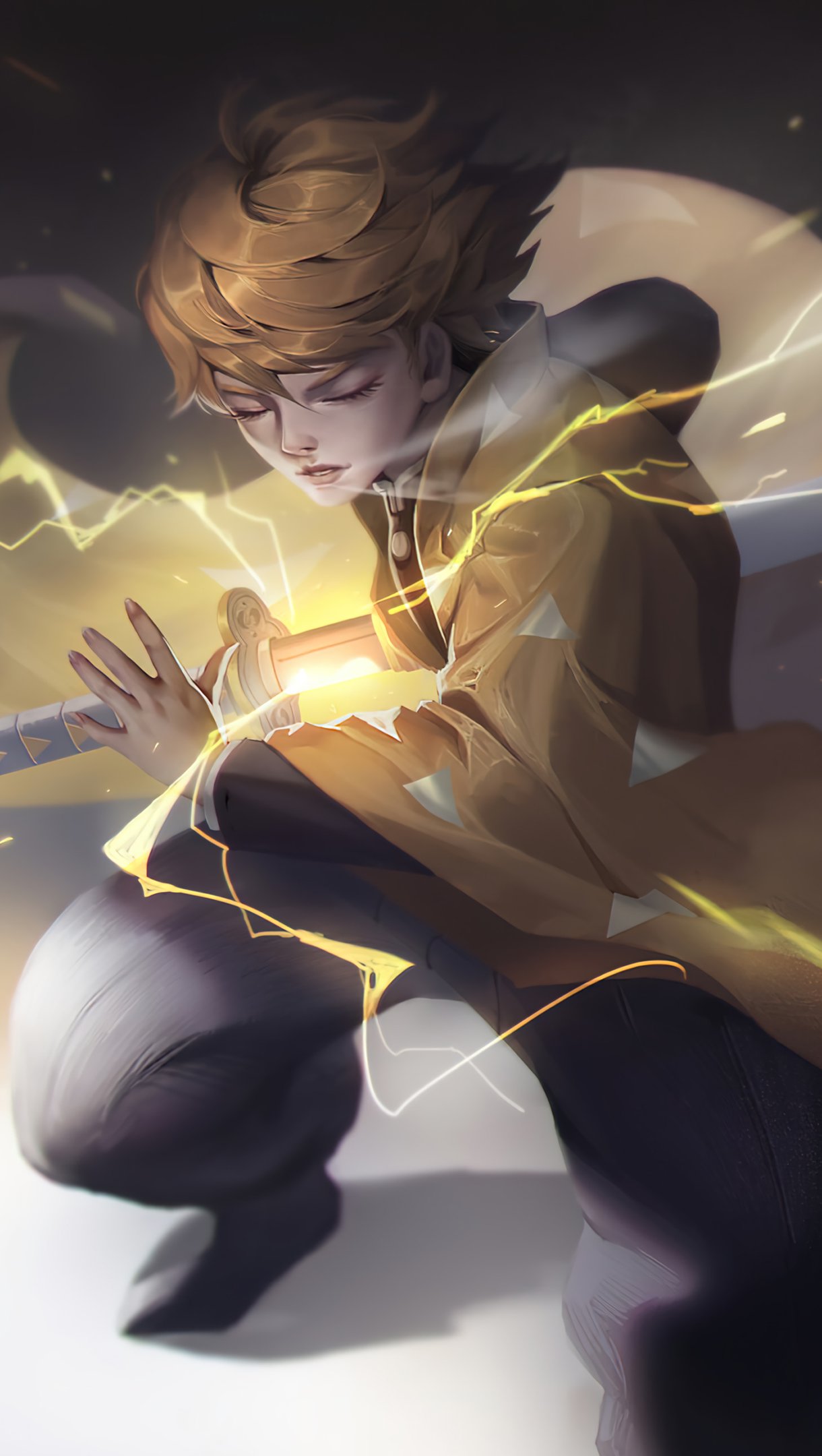 Anime Wallpaper Zenitsu lightning Demon Slayer Vertical