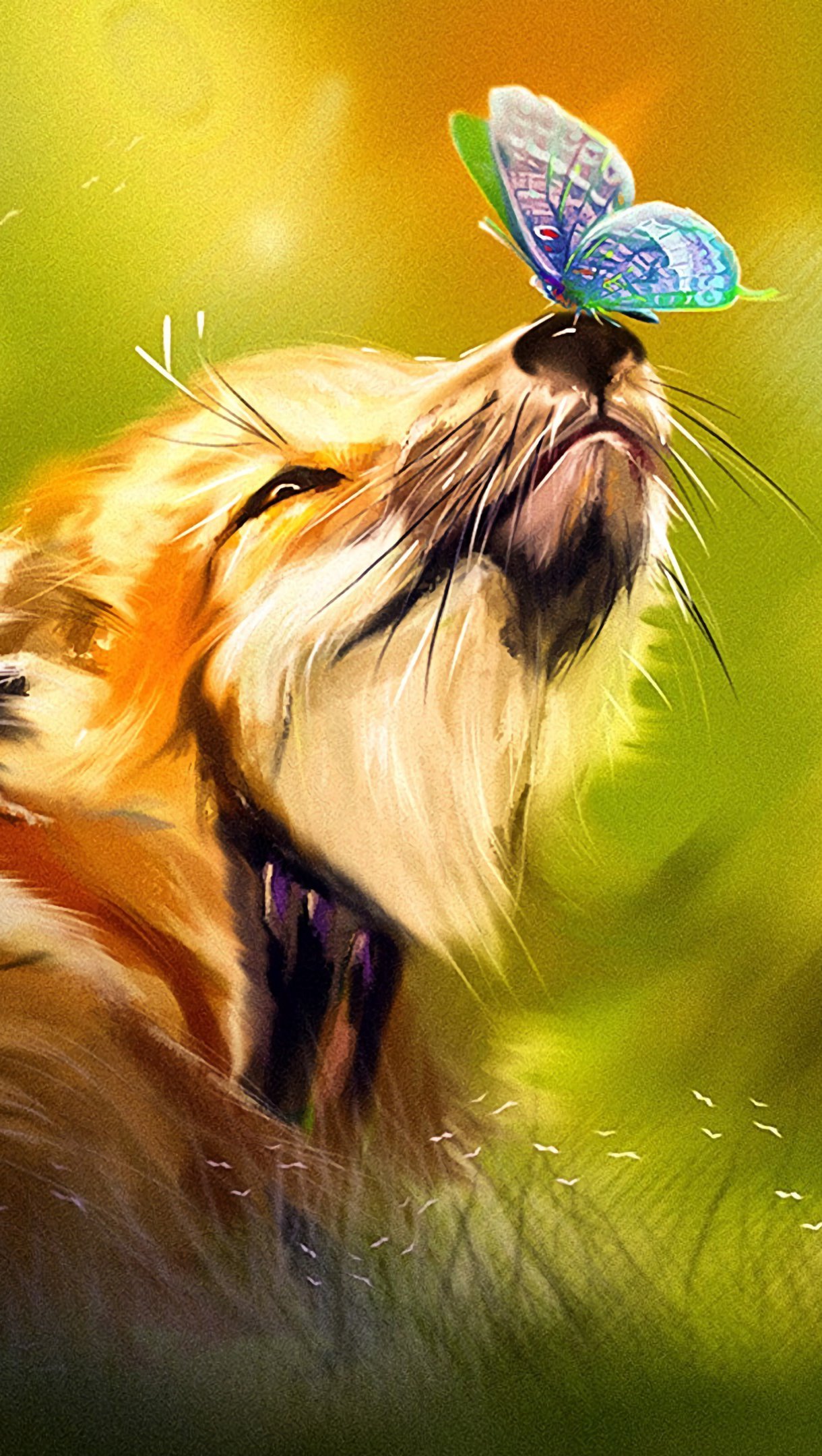 Wallpaper Fox with butterfly in nose Vertical